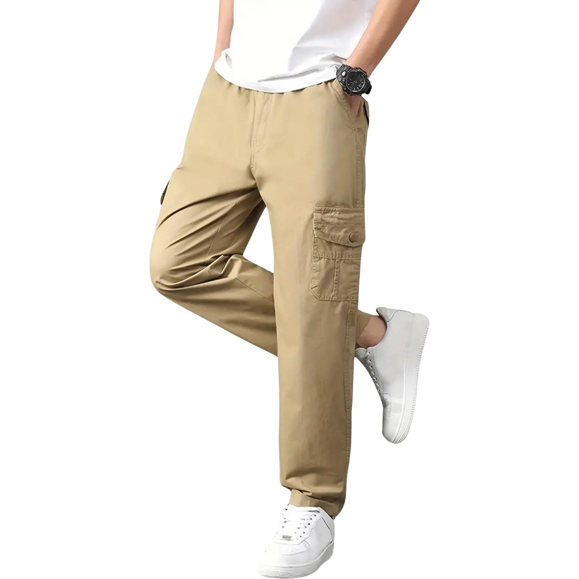 Lymio Men's Fashion Regular Fit High Rise Solid Cargo Pants Khakhi (Cargo-29-Khakhi-4Xl)