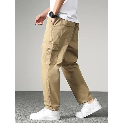 Lymio Men's Fashion Regular Fit High Rise Solid Cargo Pants Khakhi (Cargo-29-Khakhi-4Xl)
