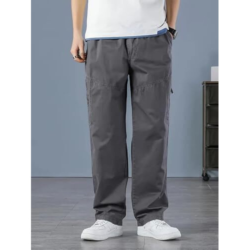 Lymio Men's Fashion Regular Fit High Rise Solid Cargo Pants Darkgry (Cargo-65-Darkgry-3Xl)