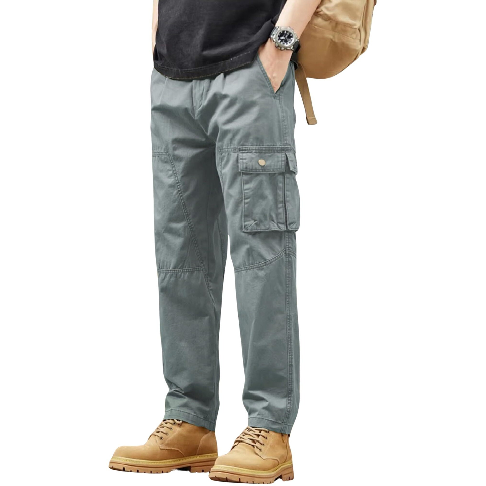 Lymio Men's Fashion Regular Fit High Rise Solid Cargo Pants Grey (Cargo-99-Grey-4Xl)