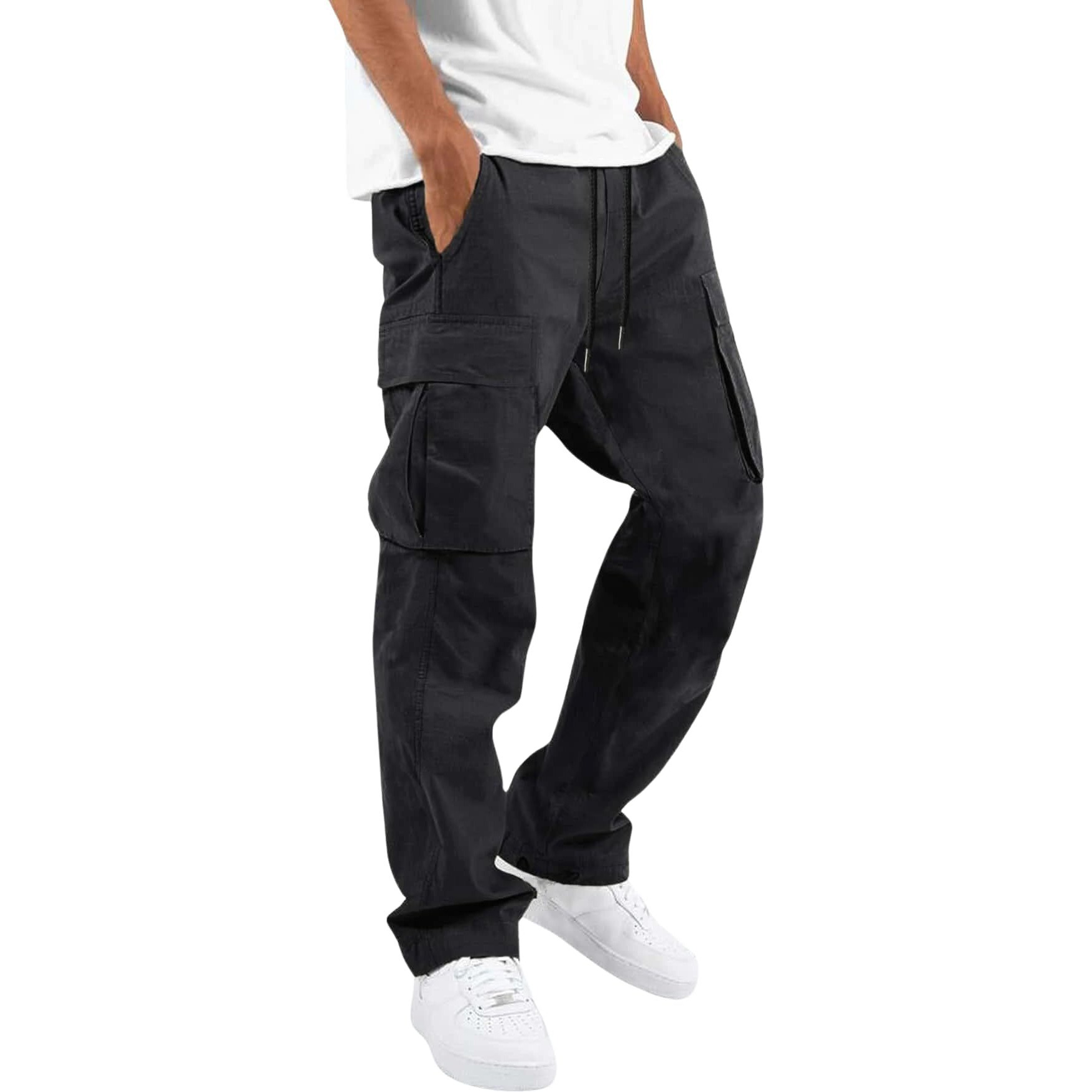 Lymio Men Mid Rise Cargo Pants || Cotton Cargo Pants (Cargo-03-Black-4Xl)