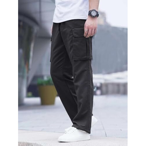 Lymio Men Mid Rise Cargo Pants || Cotton Cargo Pants (Cargo-03-Black-4Xl)
