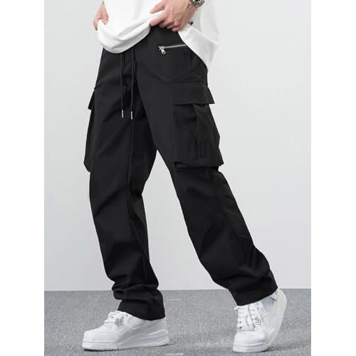 Lymio Men's Fashion Regular Fit High Rise Solid Cargo Pants Light Black (Cargo-05-Black-3Xl)