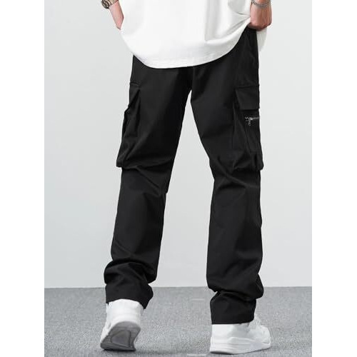 Lymio Men's Fashion Regular Fit High Rise Solid Cargo Pants Light Black (Cargo-05-Black-3Xl)