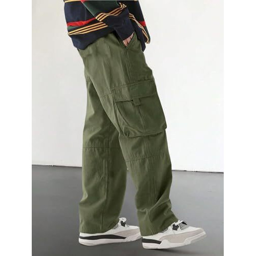 Lymio Men's Fashion Regular Fit High Rise Solid Cargo Pants Green (Cargo-52-Green-3Xl)