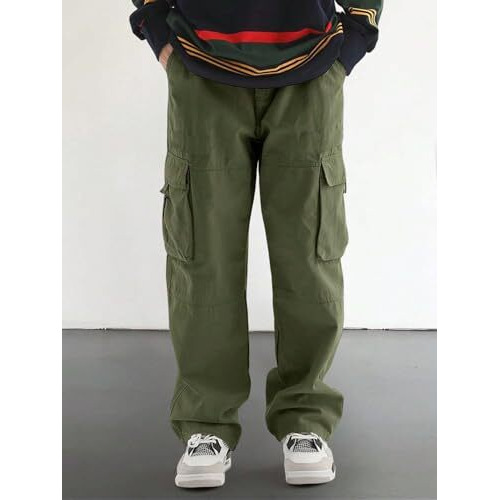 Lymio Men's Fashion Regular Fit High Rise Solid Cargo Pants Green (Cargo-52-Green-3Xl)