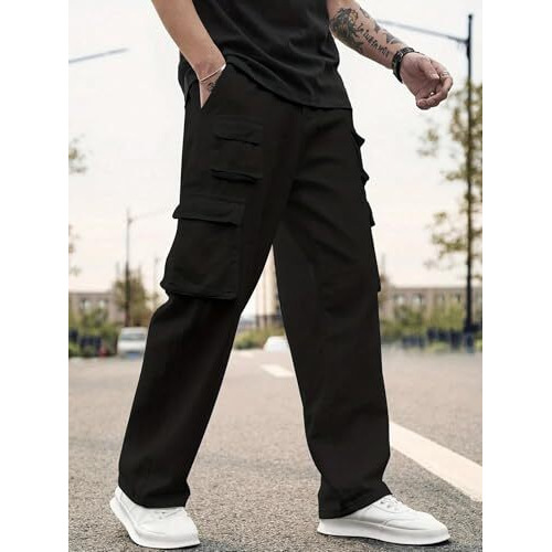 Lymio Men Mid Rise Cotton Cargo Pants (Cargo-41-Black-3Xl)