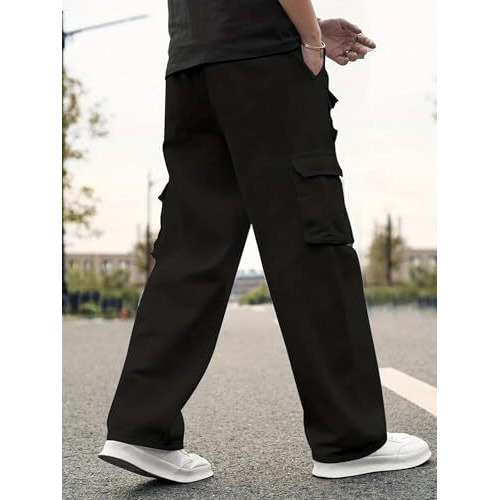 Lymio Men Mid Rise Cotton Cargo Pants (Cargo-41-Black-3Xl)