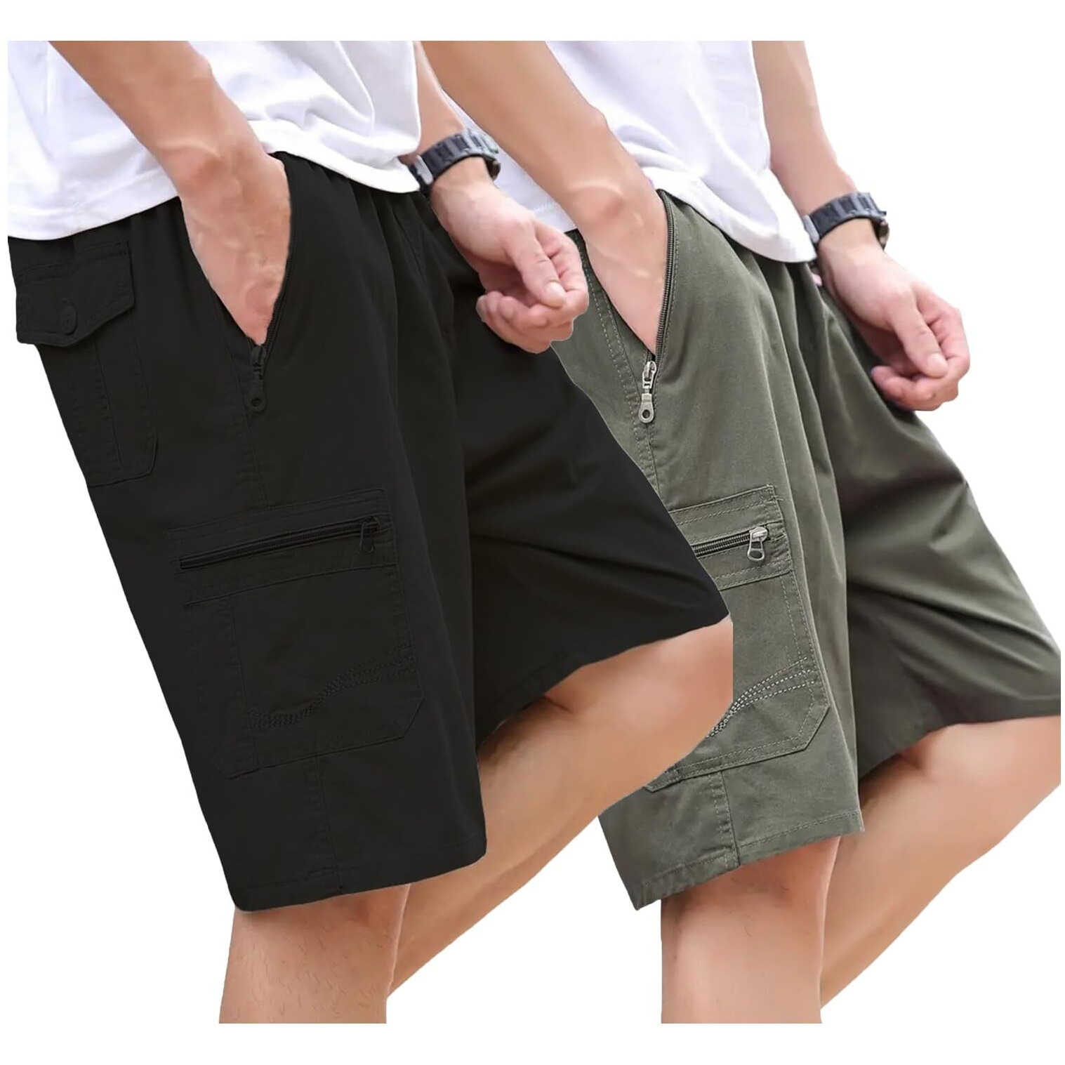 Lymio Men Shorts || Men Shorts Cotton || Men Shorts Casual || Available In Combo Pack Of 2 (Short-17-19-Black-Olivegreen-L)
