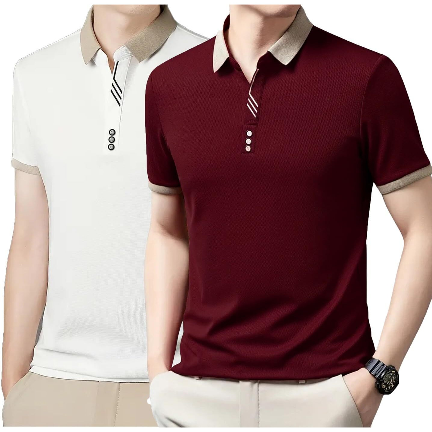 Lymio Polo T Shirt For Men || Men Casual T-Shirt || Polo Available In Combo Pack Of 2 (Polo-57-58-Maroon-White-M)