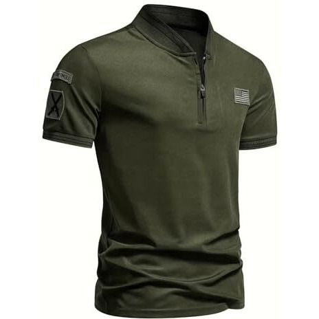 Lymio Mens Clothing Polyester Slim Fit Military Style Zipper T Shirt Olive Green (Polo-52-Olivegreen-M)