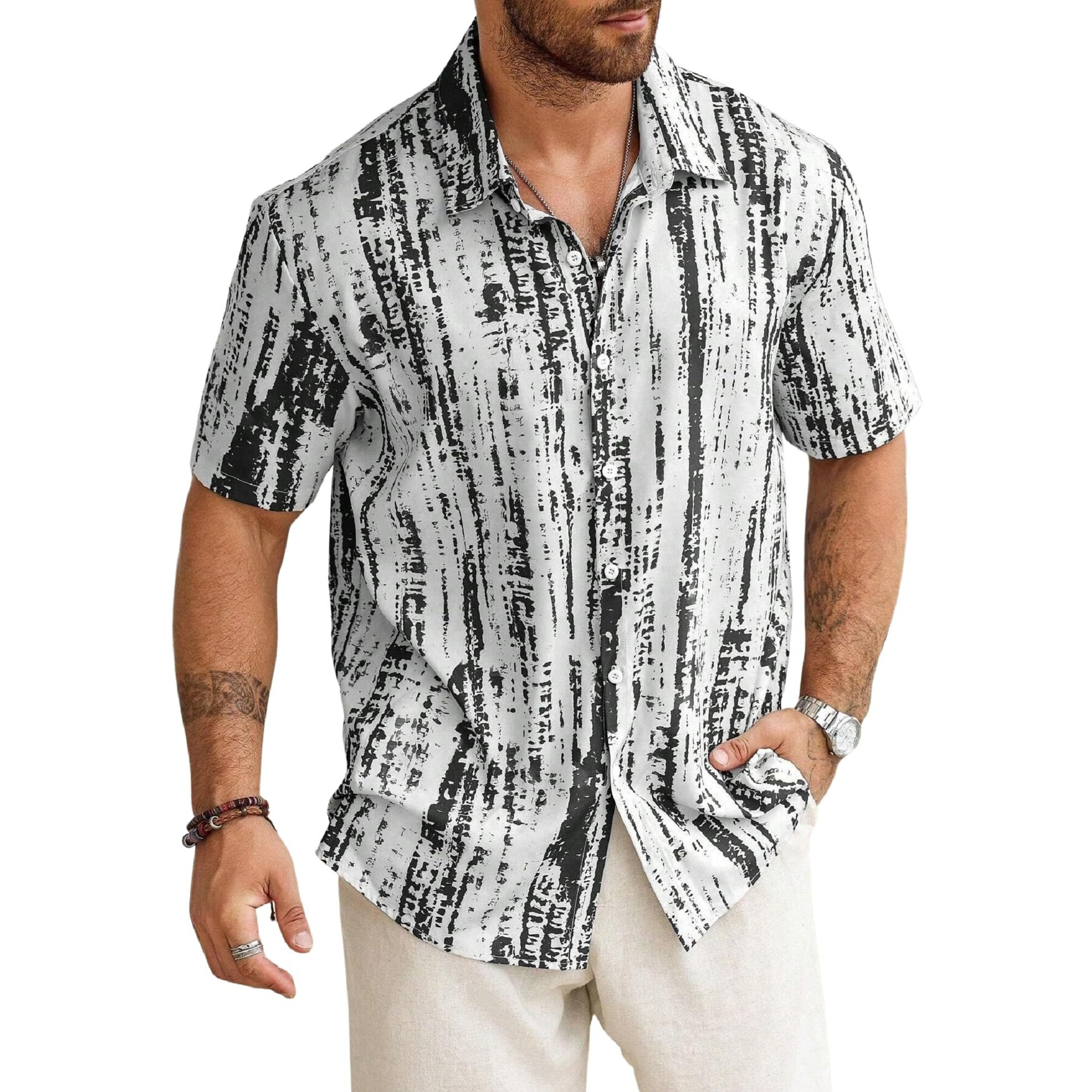 Lymio Mens Clothing Cotton Regular Fit Printed Casual Shirt Grey Black (Tiedite-Grey-Black-L)