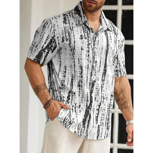 Lymio Mens Clothing Cotton Regular Fit Printed Casual Shirt Grey Black (Tiedite-Grey-Black-L)