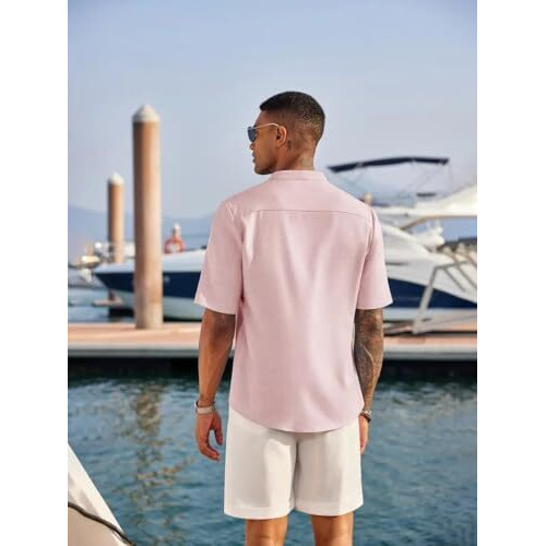 Lymio Regular Fit Shirt For Men|| Men Stylish Shirt (Short-Kurta-Shirt-04-Pink-L)