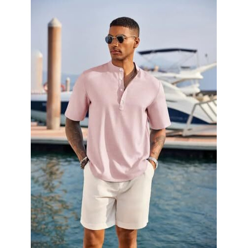 Lymio Regular Fit Shirt For Men|| Men Stylish Shirt (Short-Kurta-Shirt-04-Pink-L)