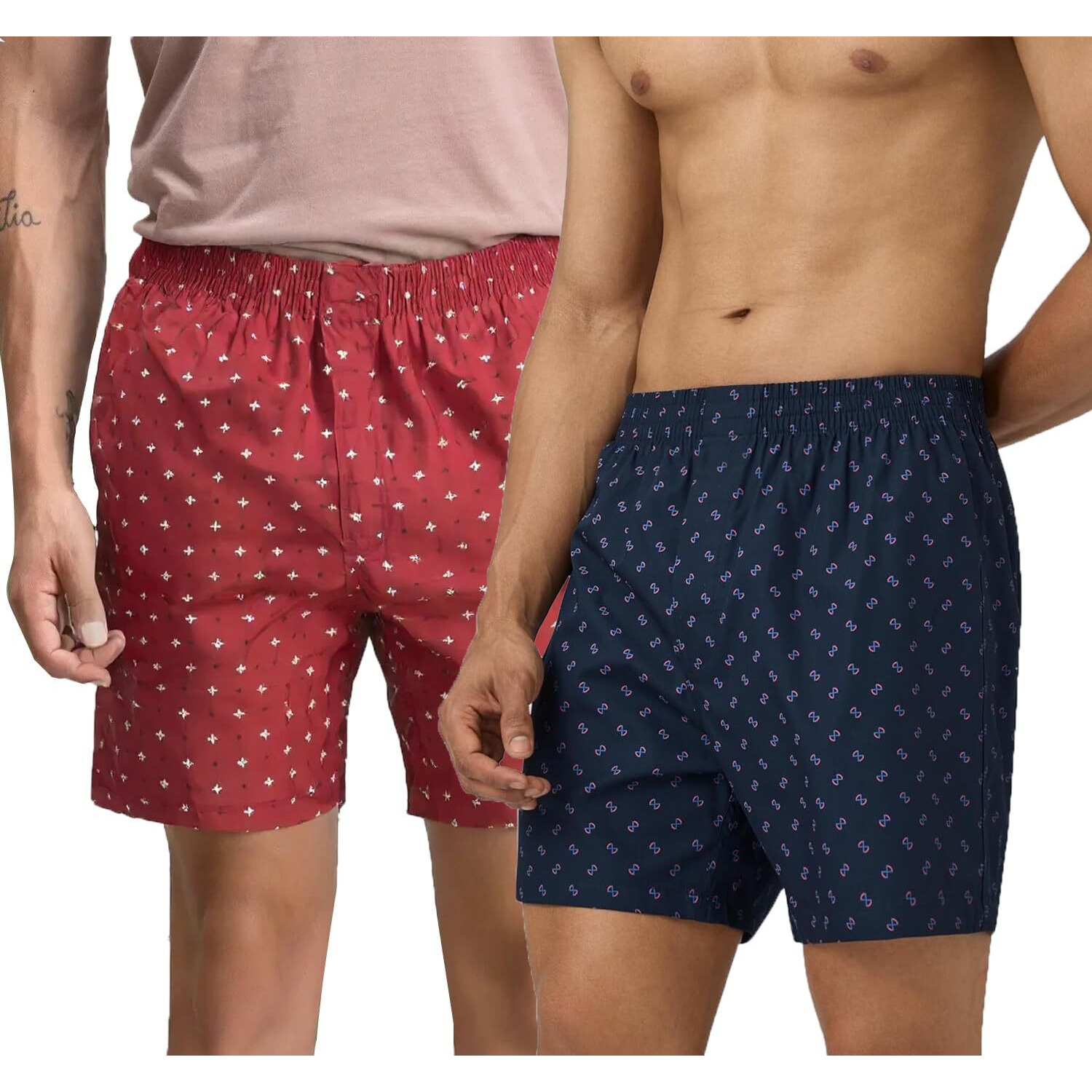Lymio Men's Cotton Printed Boxer Casual | Underwear | Half Short Pant-Regular Fit With Back Pocket | Available In Combo Pack Of 2 (Boxer-Shorts-Blue-Red-2Xl)