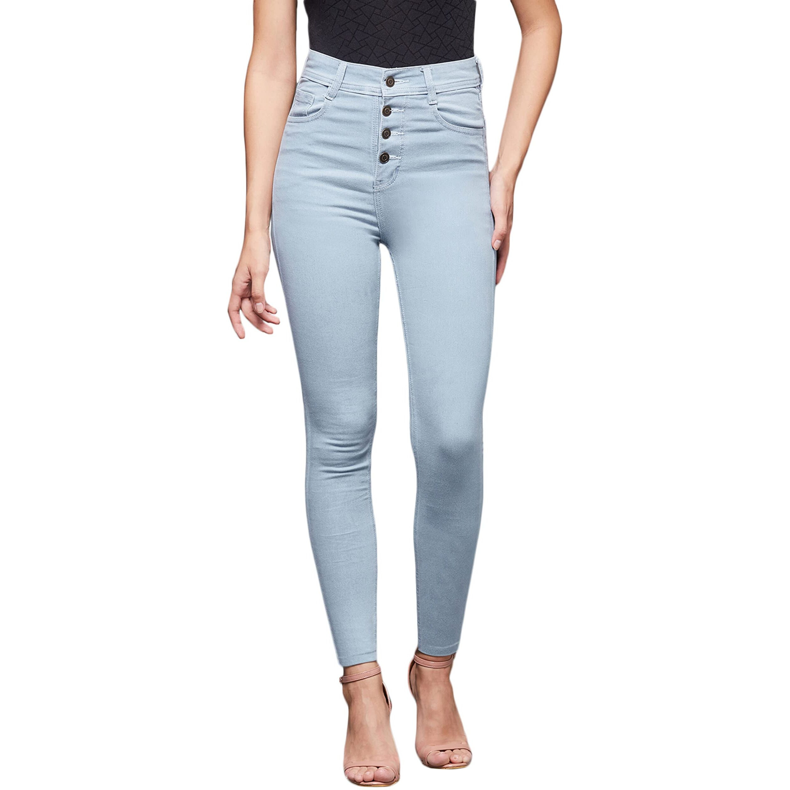 Miss Chase Women's Light Blue Skinny High Rise Distressed Ice Wash Regular Length Denim Jeans (Mcaw18Den02-78-158-28, Light Blue, 28)