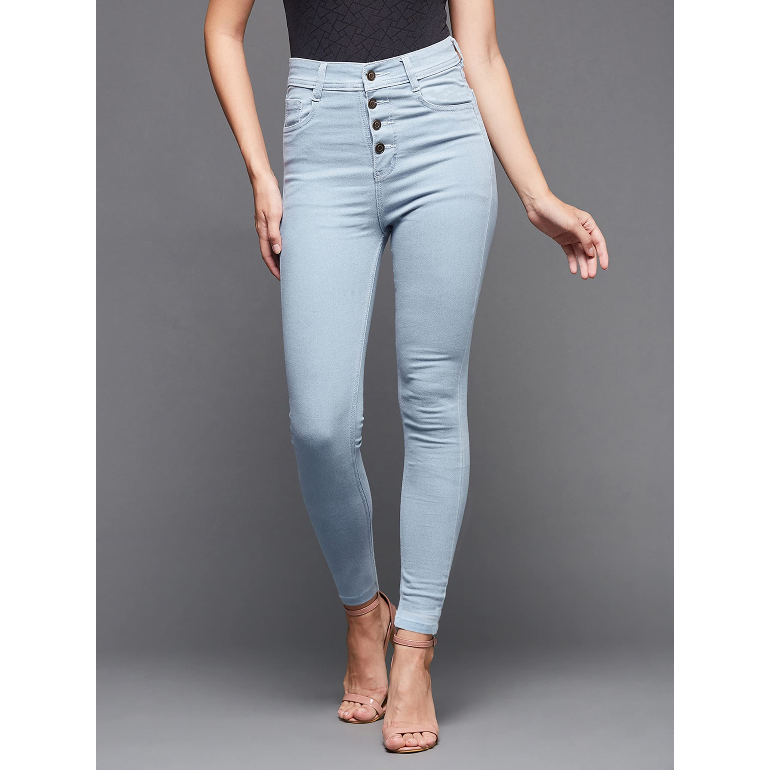 Miss Chase Women's Light Blue Skinny High Rise Distressed Ice Wash Regular Length Denim Jeans (Mcaw18Den02-78-158-28, Light Blue, 28)