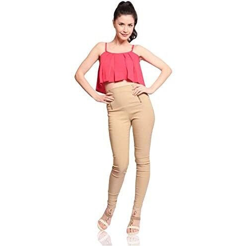 Miss Chase Women's Beige High Waist Jeggings