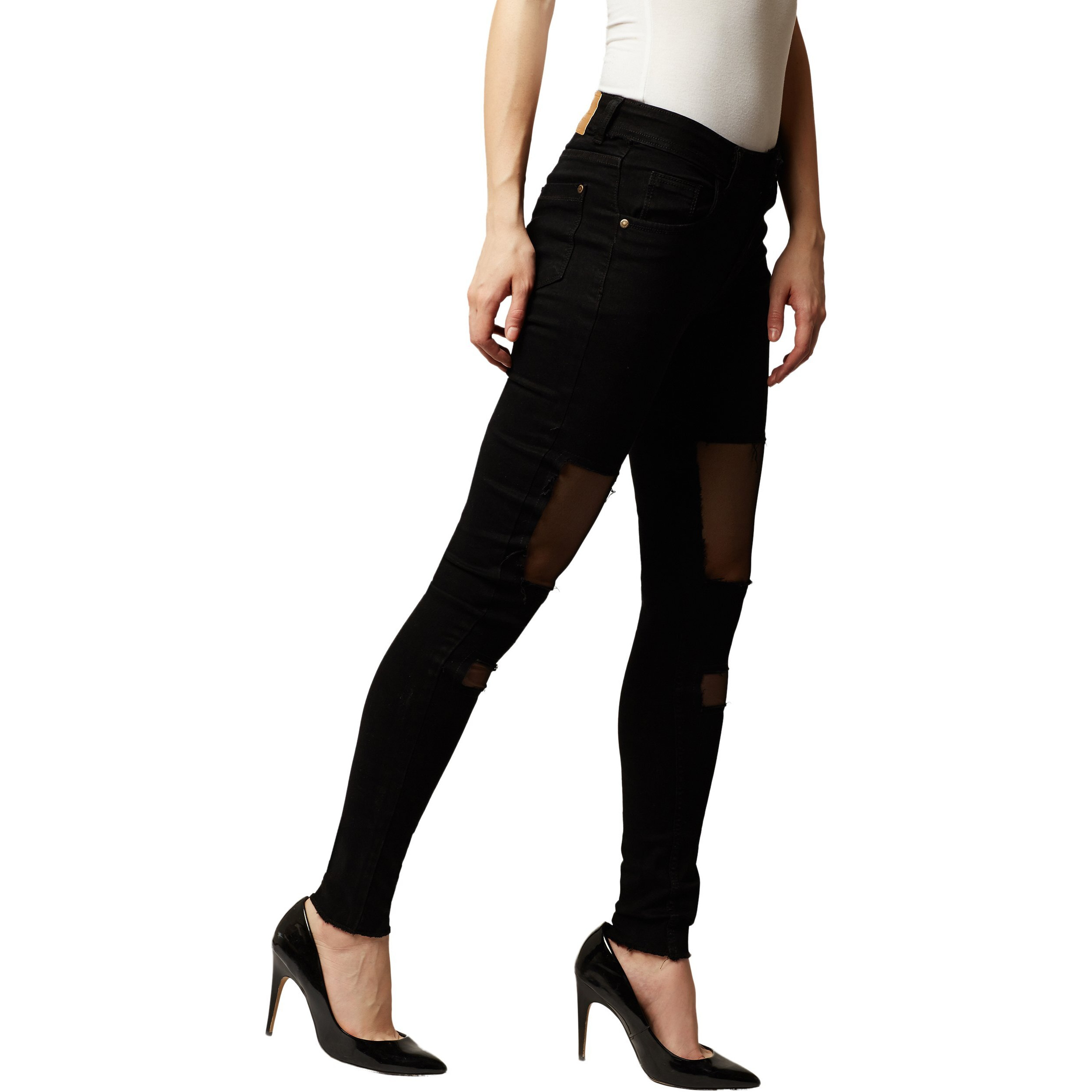 Miss Chase Women's Black Distressed Ripped Denim Jeans(Mcss18Den02-23-62-30,Black,30)