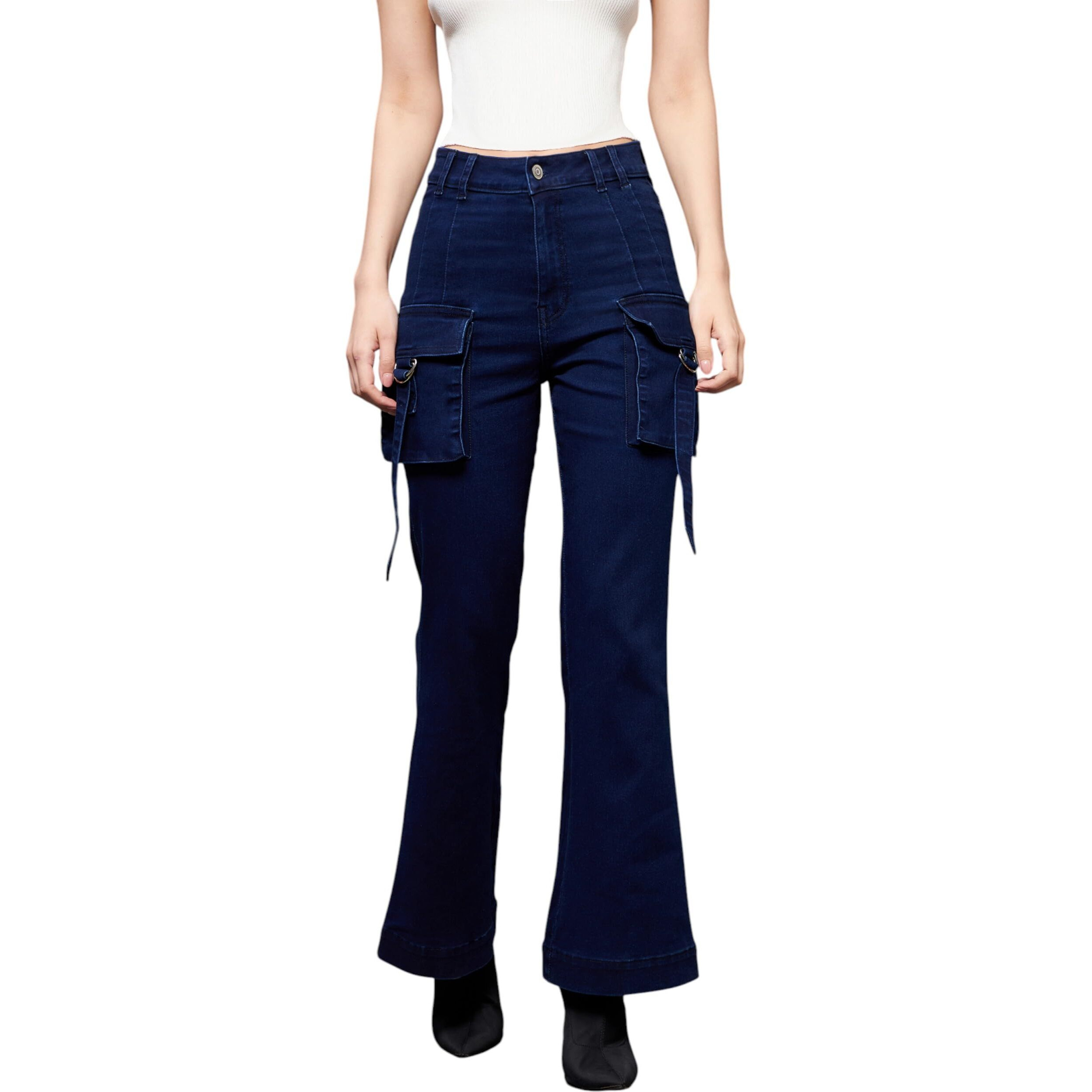 Miss Chase Women's Bootcut High Rise Regular Stretchable Denim Jeans (Plus Size)(Mcss24Den79-03-71-24, Navy Blue, 24)