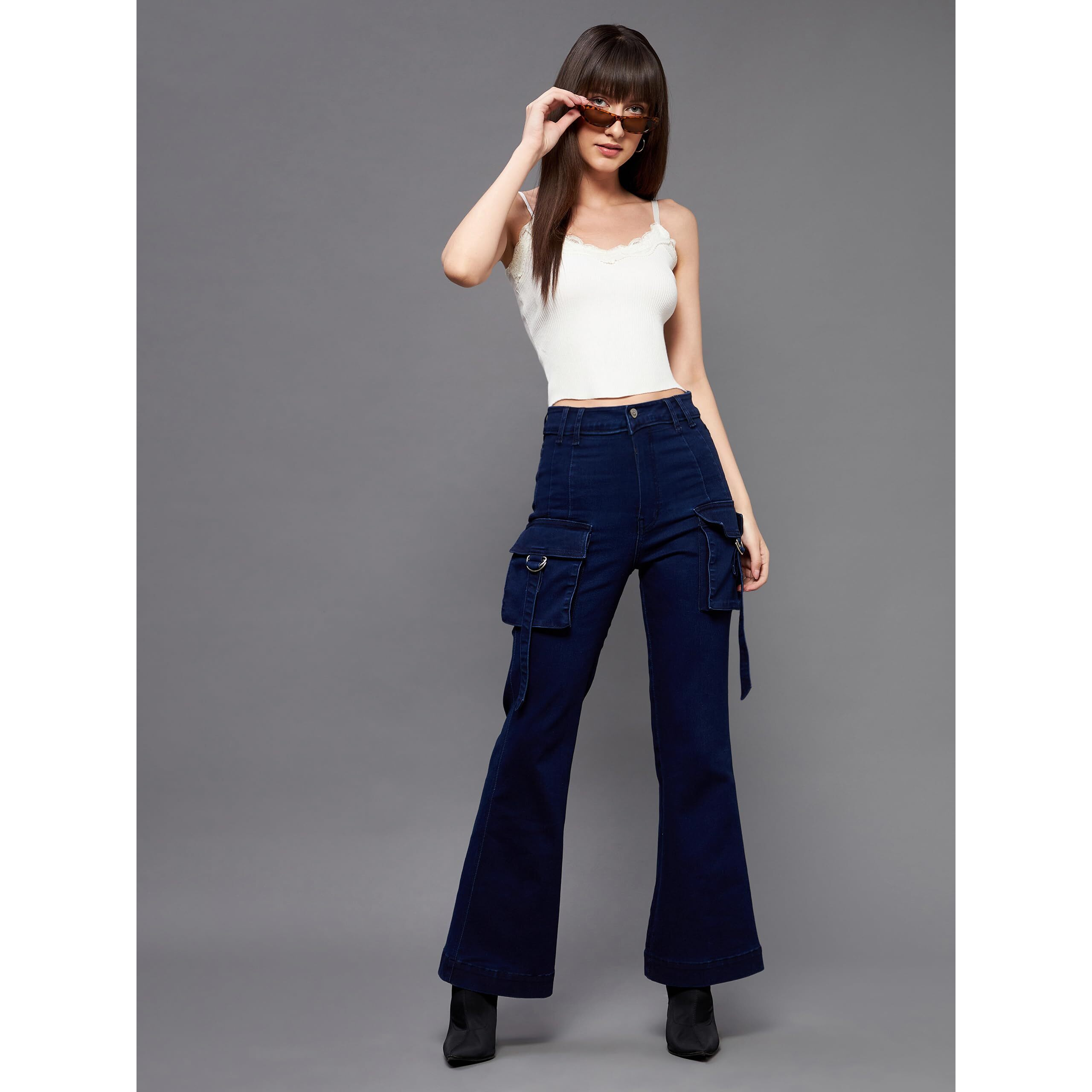 Miss Chase Women's Bootcut High Rise Regular Stretchable Denim Jeans (Plus Size)(Mcss24Den79-03-71-24, Navy Blue, 24)