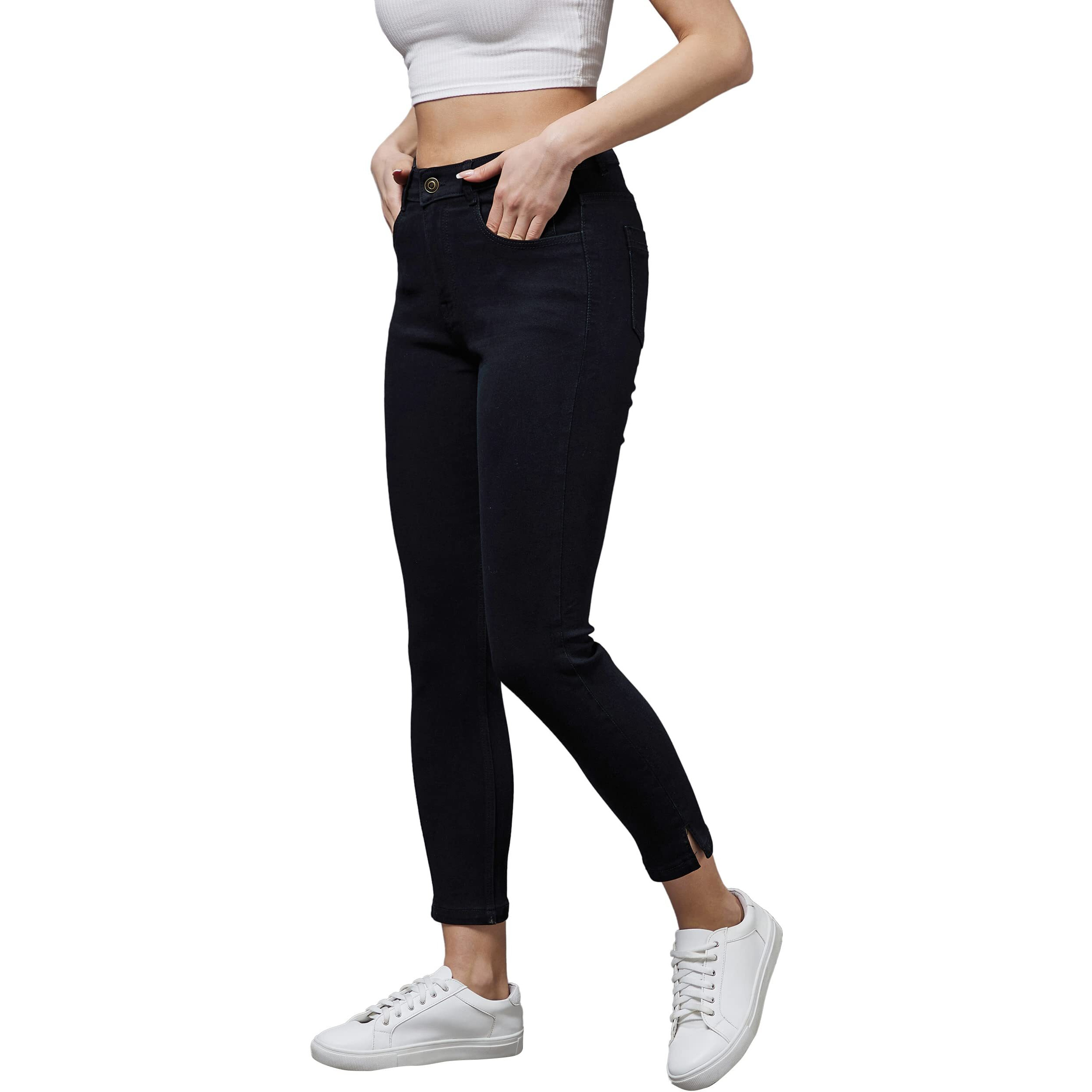 Miss Chase Women's Od Skinny High Rise Clean Look Cropped Stretchable Denim Jeans (Mcss24Den98-73-62-28, Black, 28)