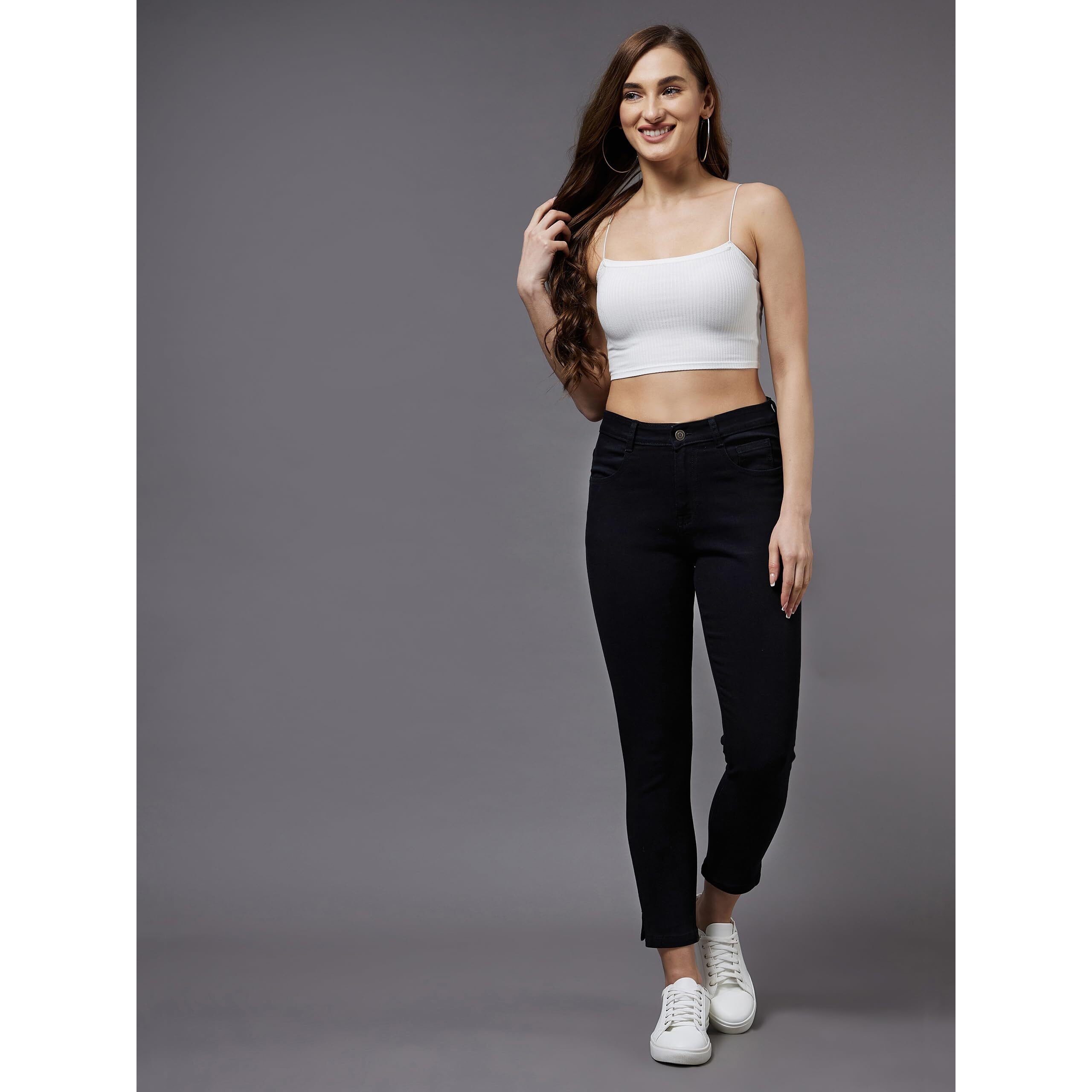 Miss Chase Women's Od Skinny High Rise Clean Look Cropped Stretchable Denim Jeans (Mcss24Den98-73-62-28, Black, 28)