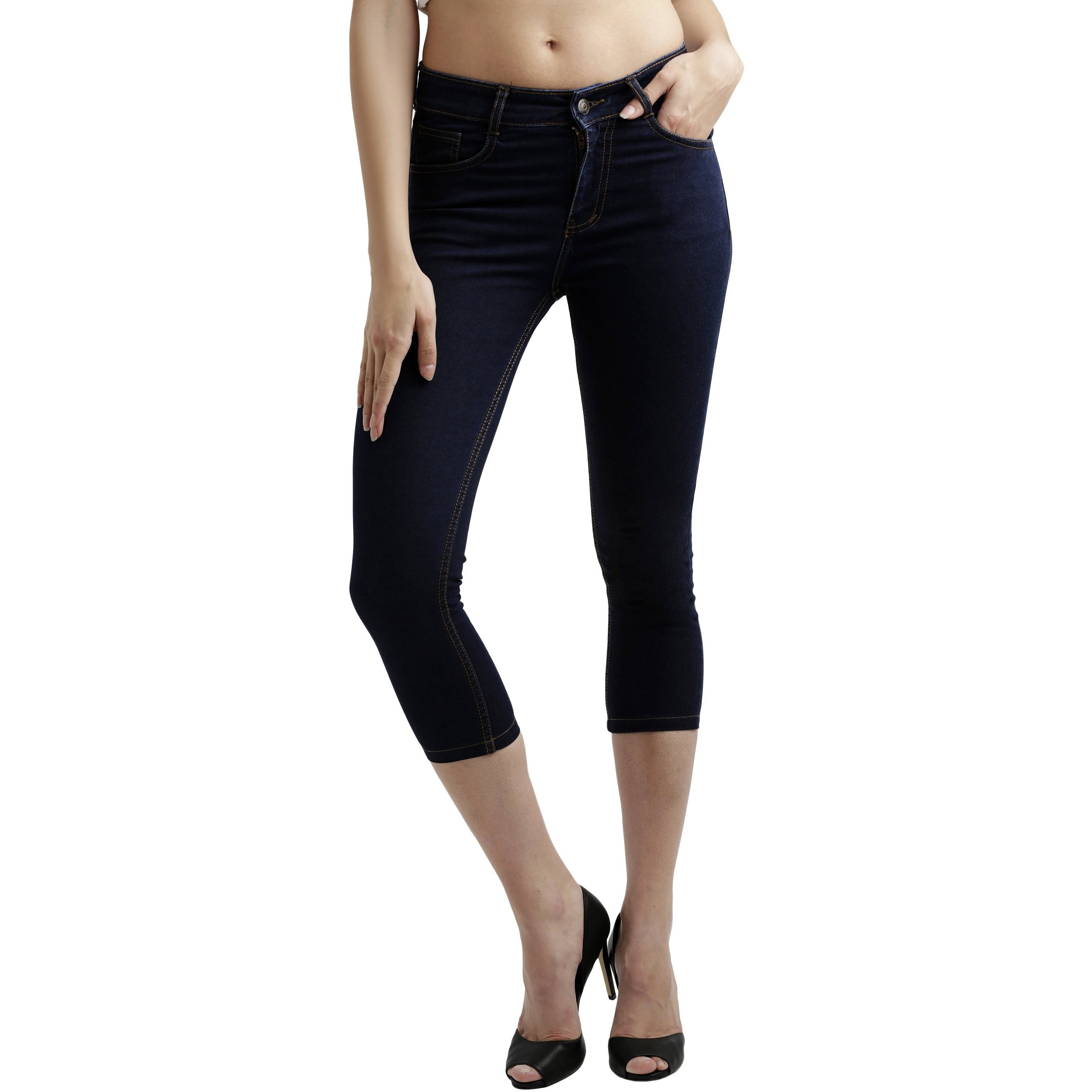Miss Chase Women's Skinny Fit Capri Denim Jeans(Mcss18Den02-38-71-30,Navy Blue,30)