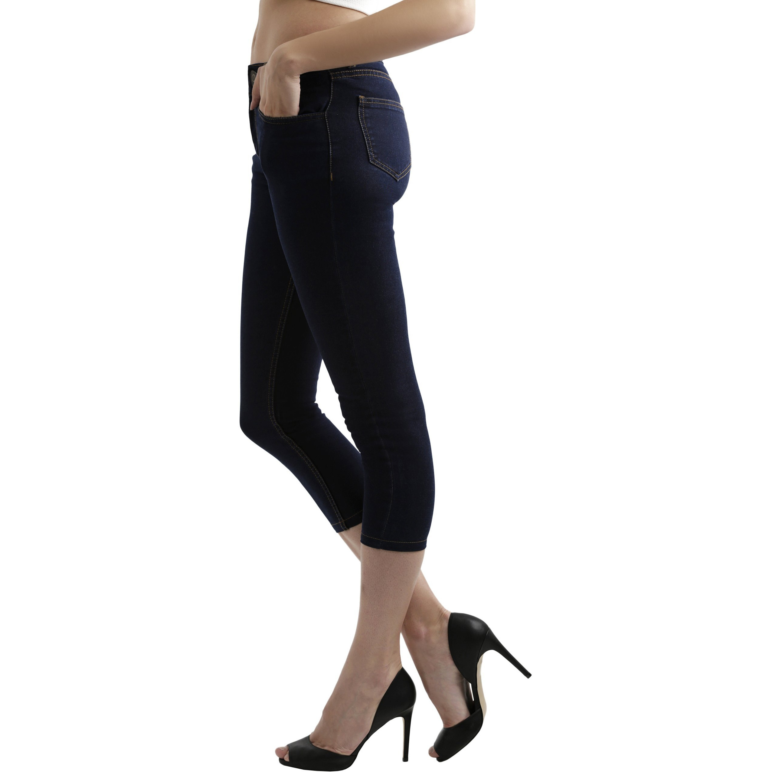 Miss Chase Women's Skinny Fit Capri Denim Jeans(Mcss18Den02-38-71-30,Navy Blue,30)