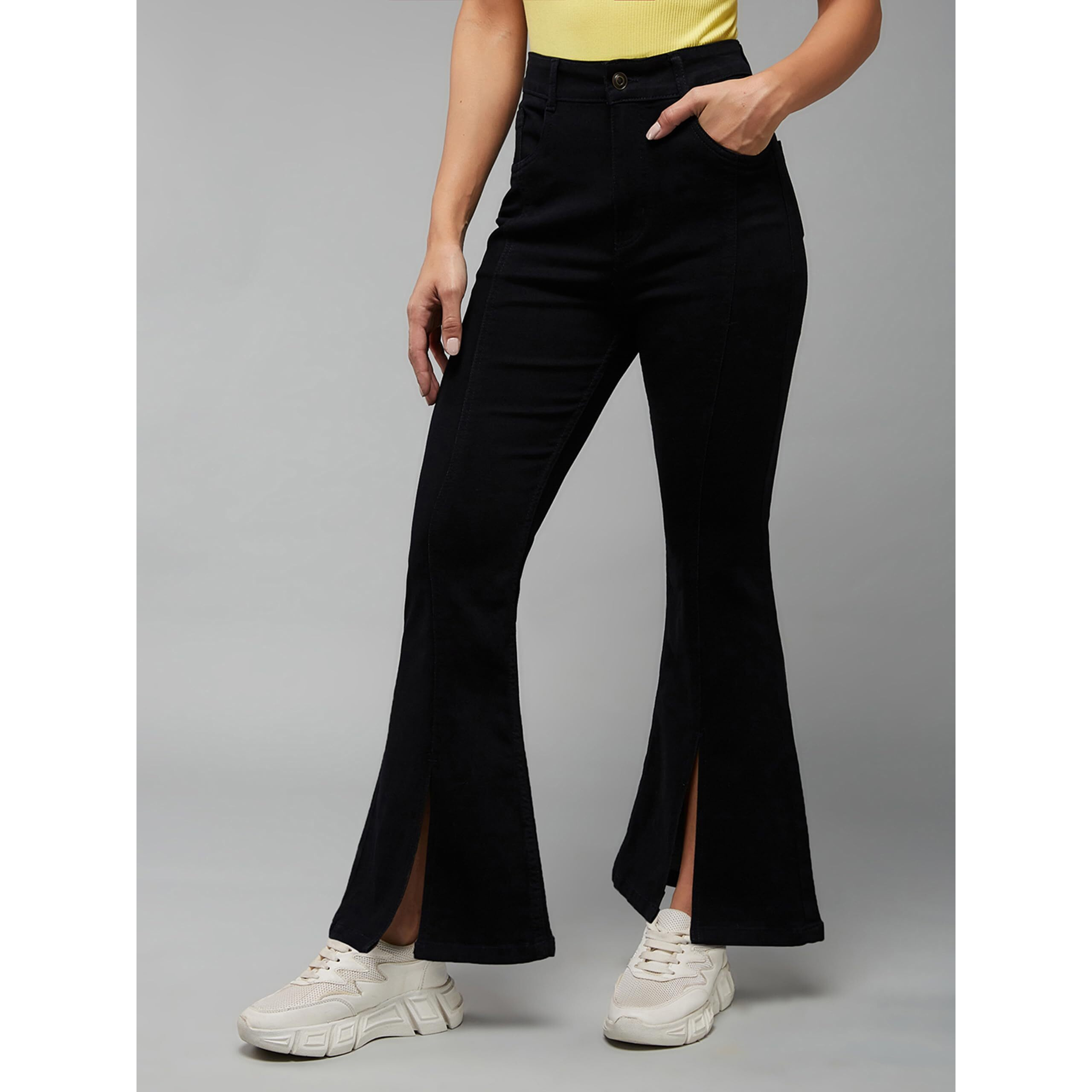 Miss Chase Women's Bootcut High Rise Clean Look Regular-Length Stretchable Denim Jeans (Mcss23Den12-45-62-32, Black, 32)