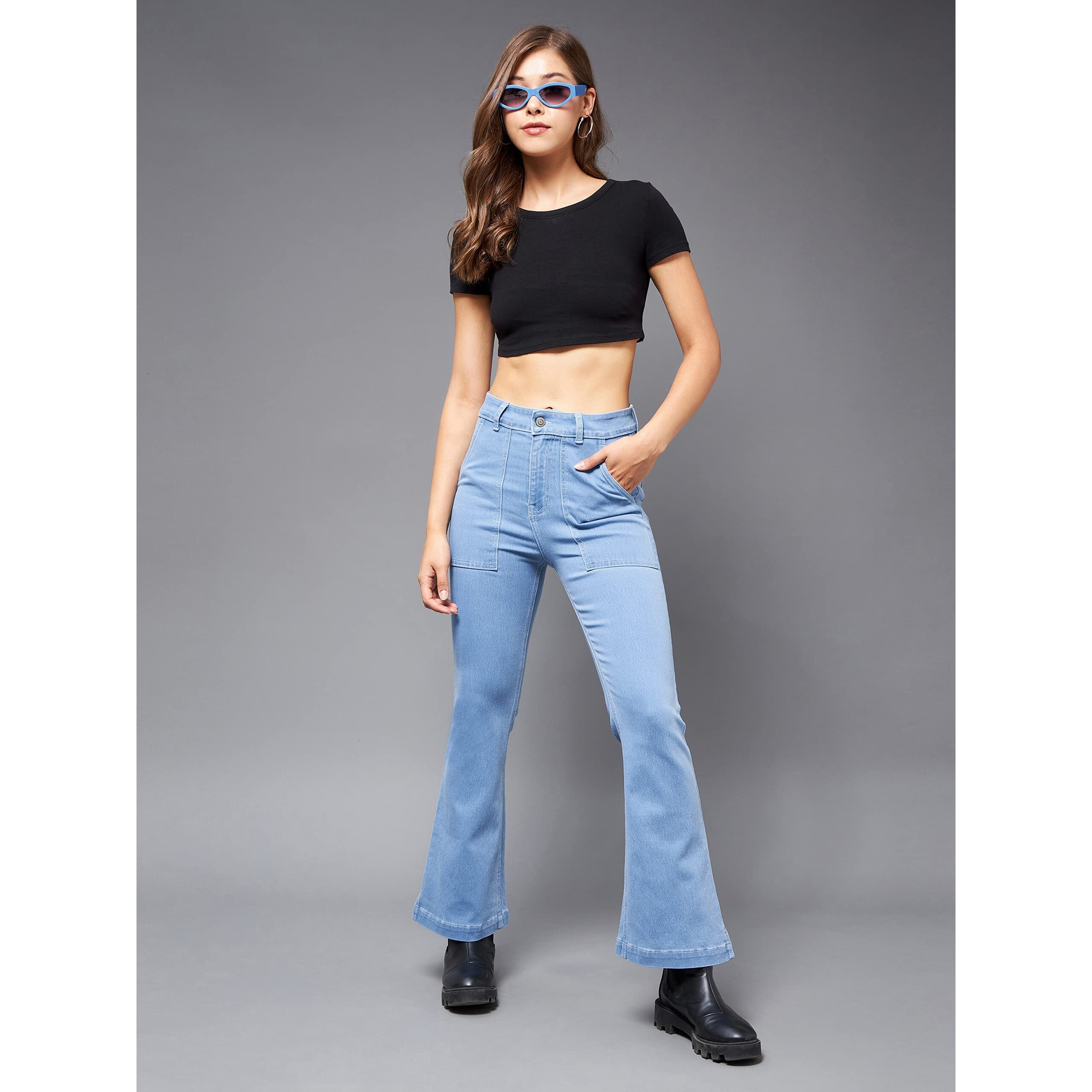 Miss Chase Women's Light Blue Bootcut High Rise Clean Look Regular Stretchable Denim Jeans (Mcss22Den12-19-158-28, Light Blue, 28)