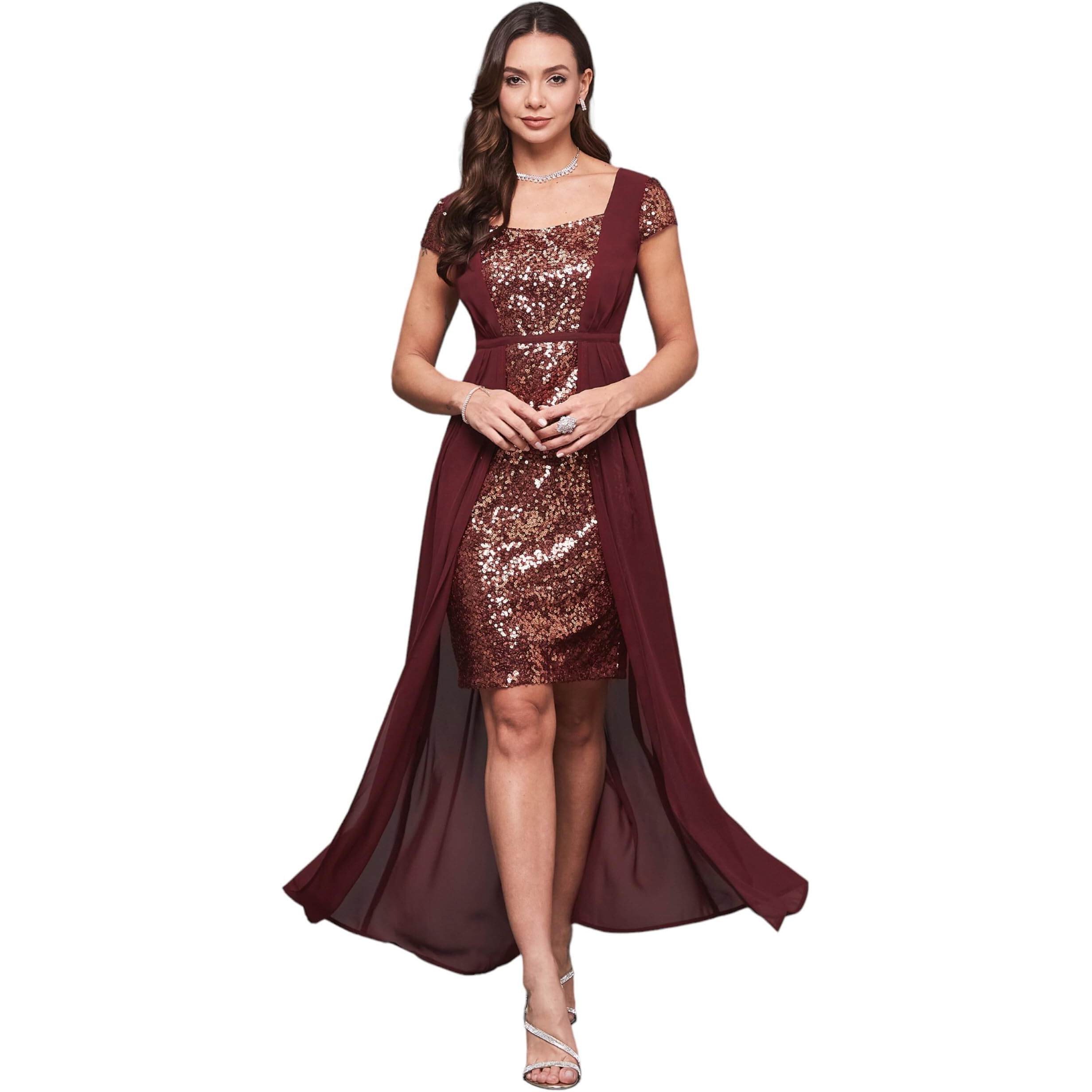 Miss Chase Women's Embellished Fit & Flare Maxi Dress (Mcaw21D13-23-184-06, Wine, Xl)