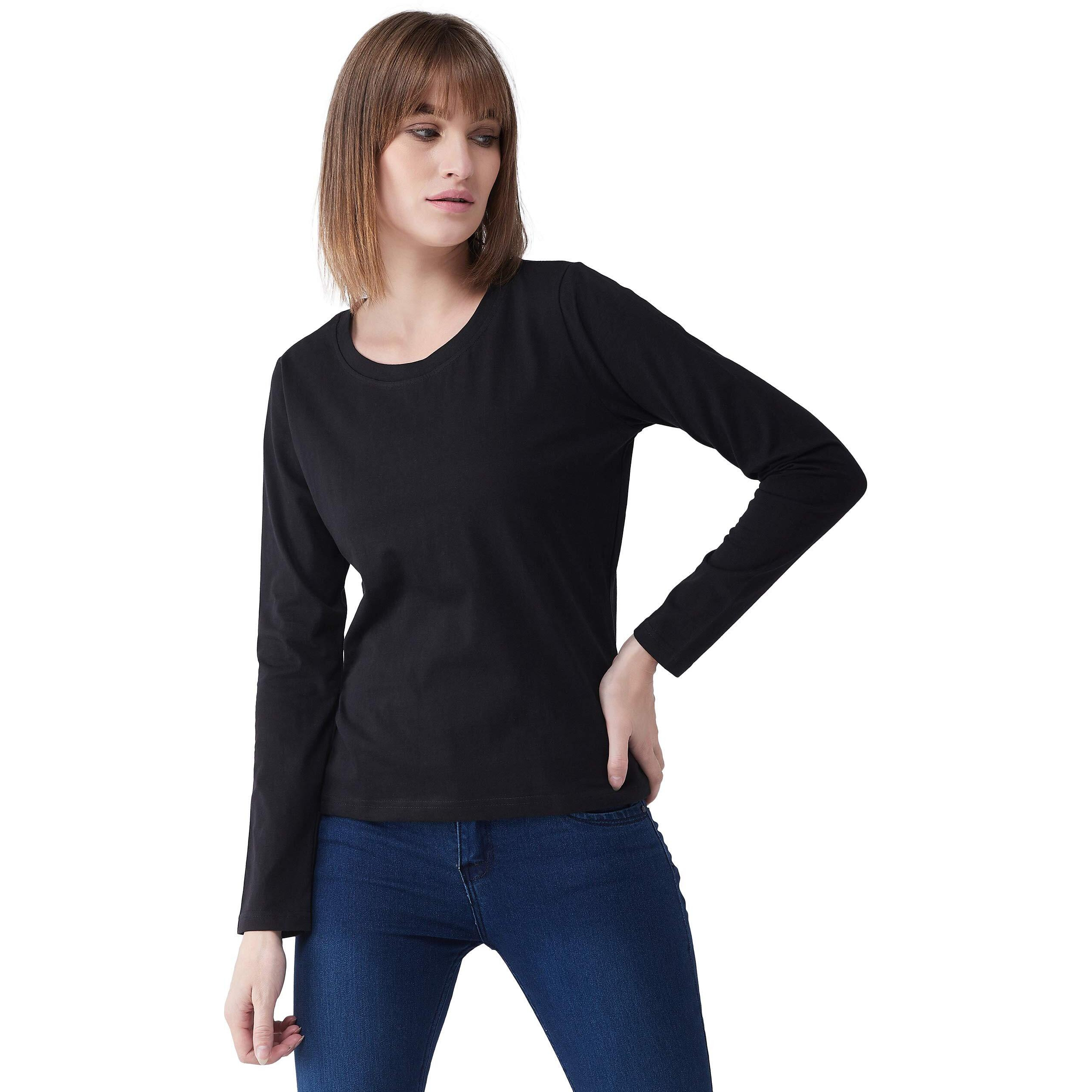 Miss Chase Women's Black Cotton Round Neck Full Sleeves Knitted Solid Basic Top (Mcss20Ts99-08-62-02_Black_Xs)