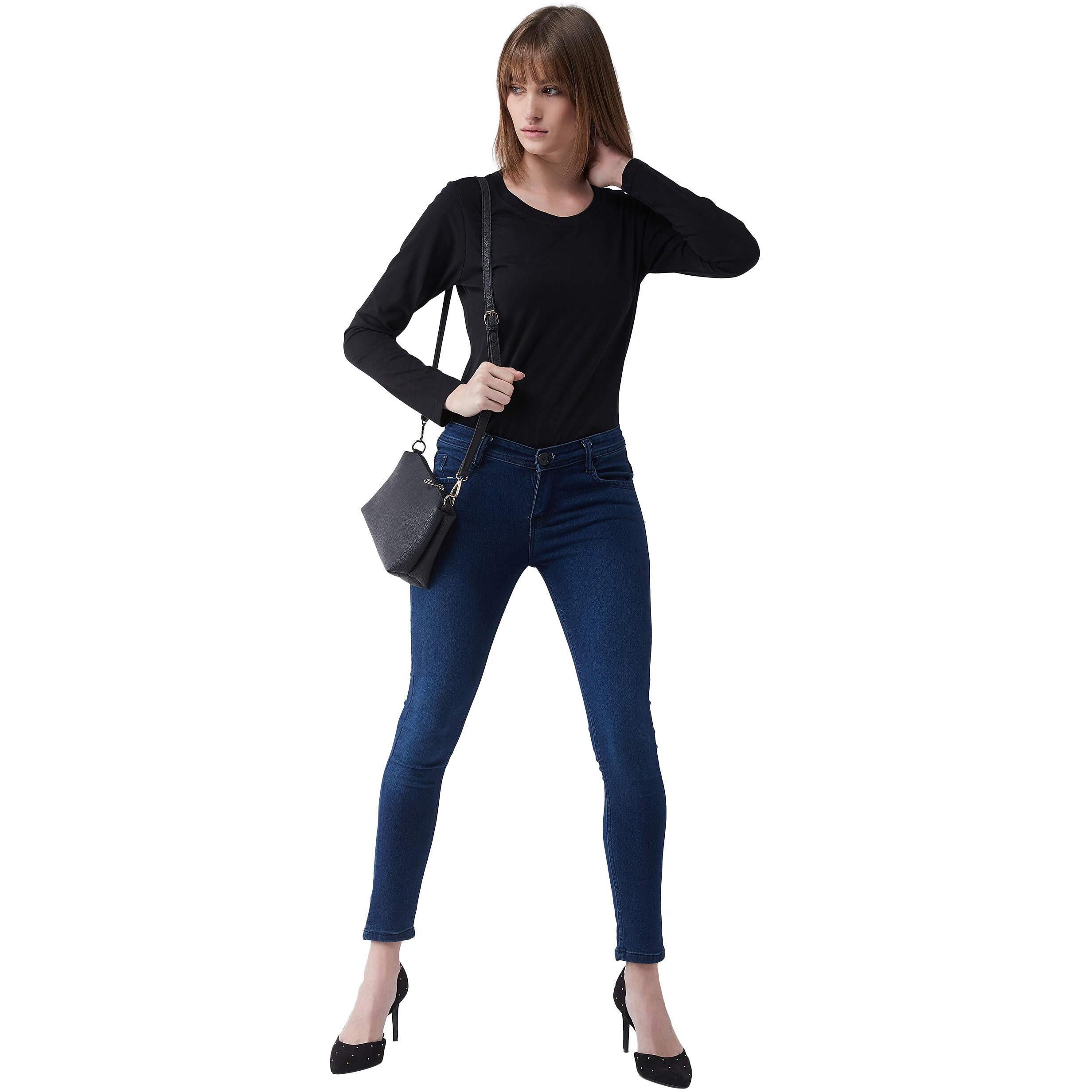 Miss Chase Women's Black Cotton Round Neck Full Sleeves Knitted Solid Basic Top (Mcss20Ts99-08-62-02_Black_Xs)