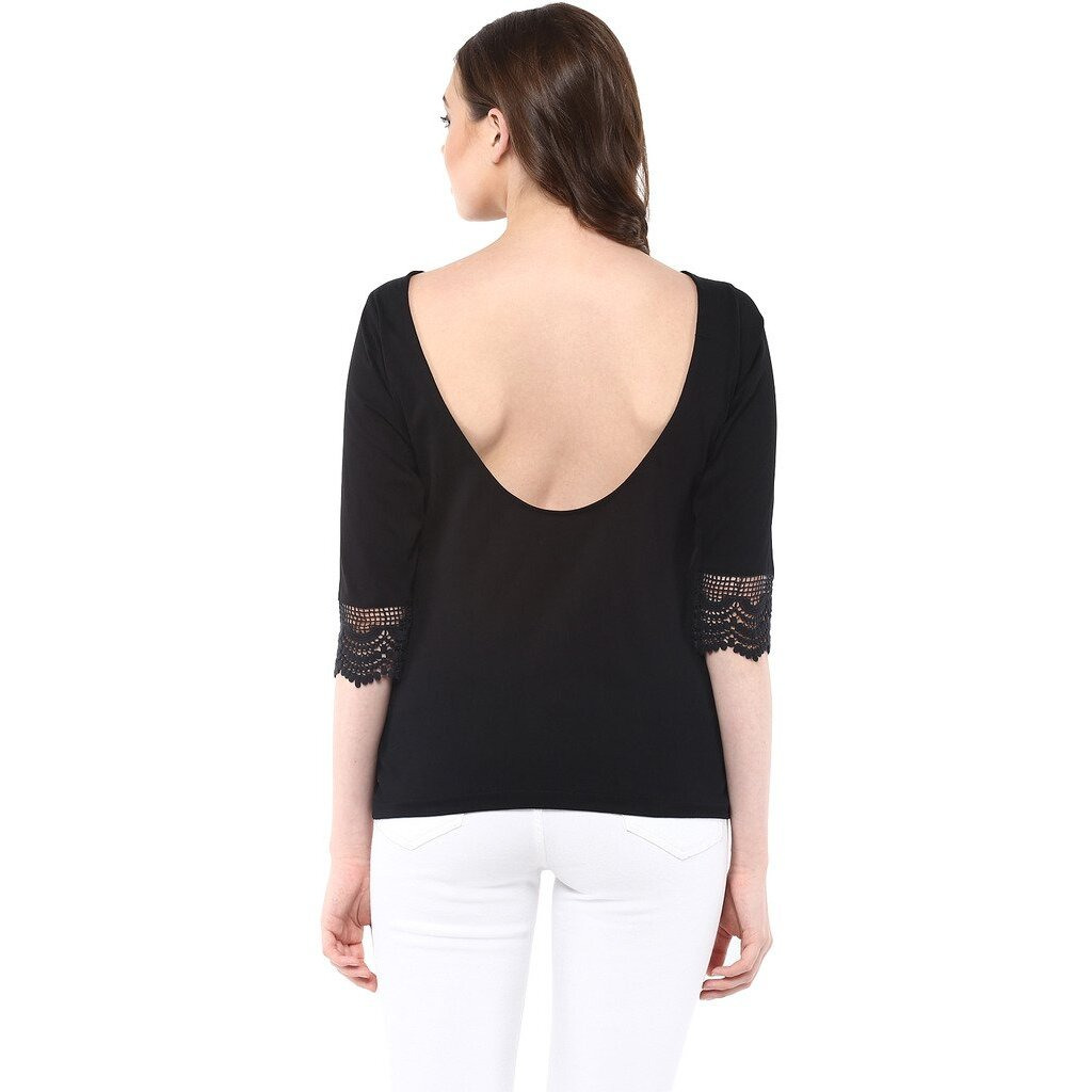 Miss Chase Women's Black 3/4 Sleeve Boat Neck Solid Top(Mcaw16Tp06-93-62-02_Black_X-Small)