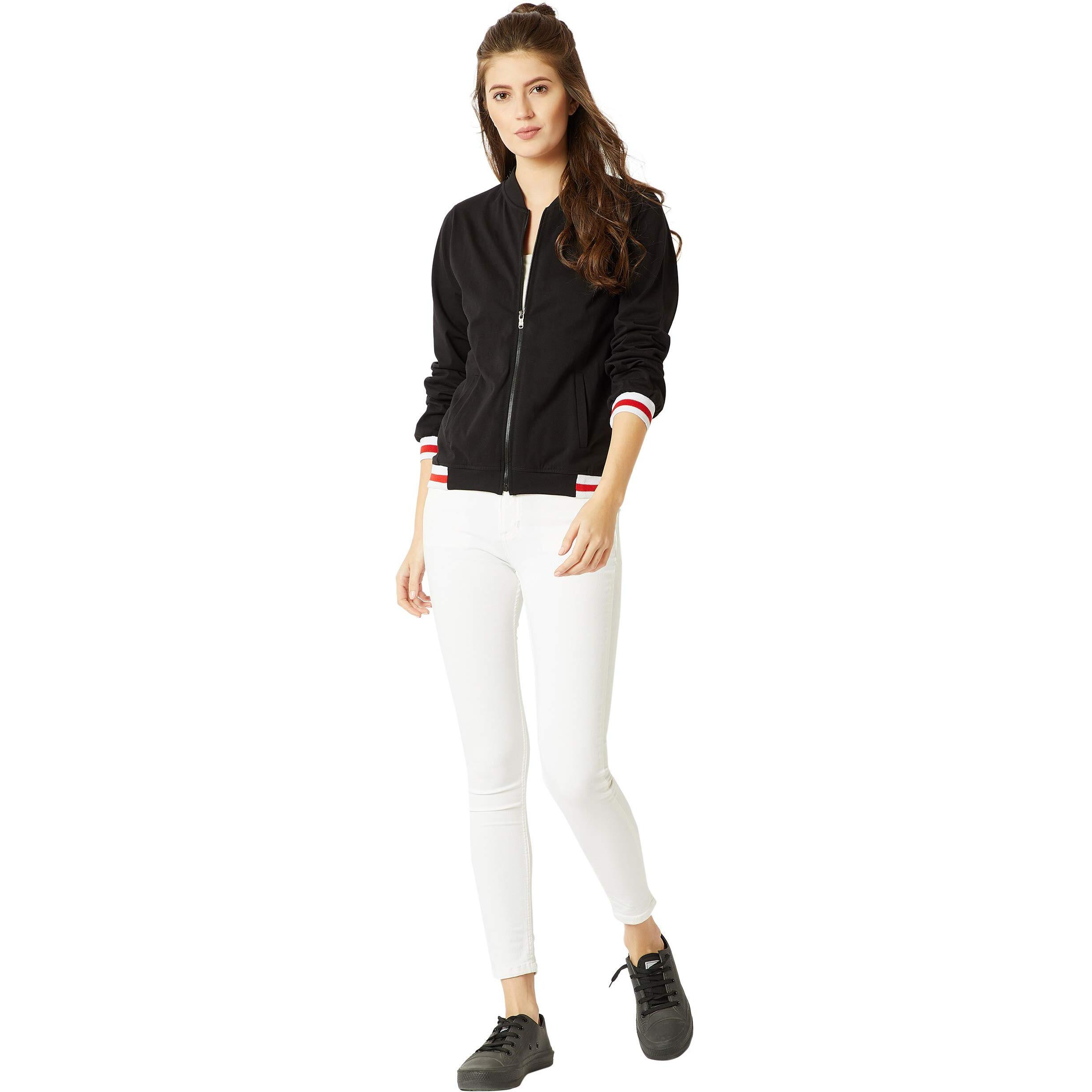 Miss Chase Women's Black Cotton Bomber Jacket(Mcaw18Jkt02-56-62-05_Black_Large)
