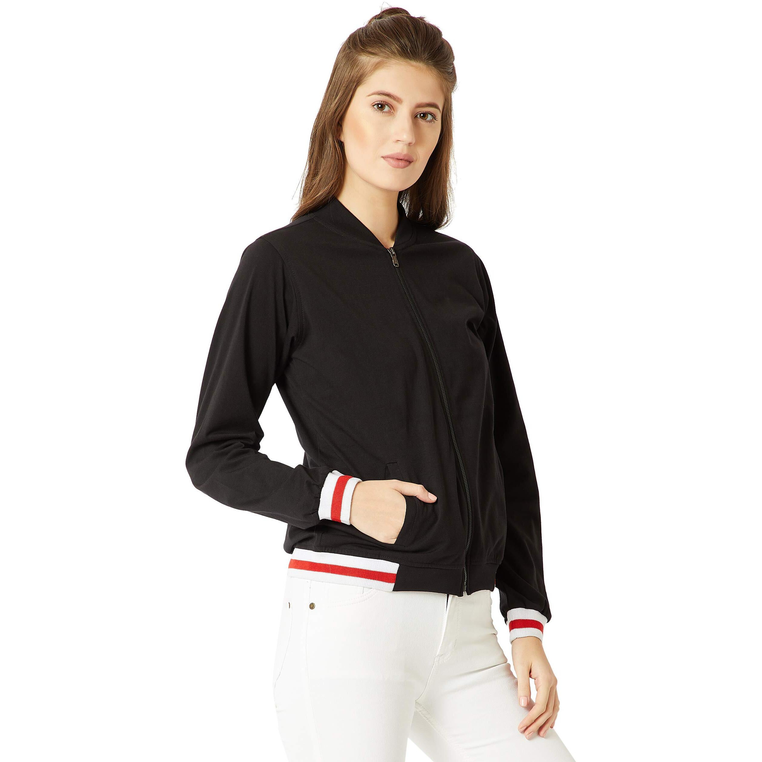 Miss Chase Women's Black Cotton Bomber Jacket(Mcaw18Jkt02-56-62-05_Black_Large)