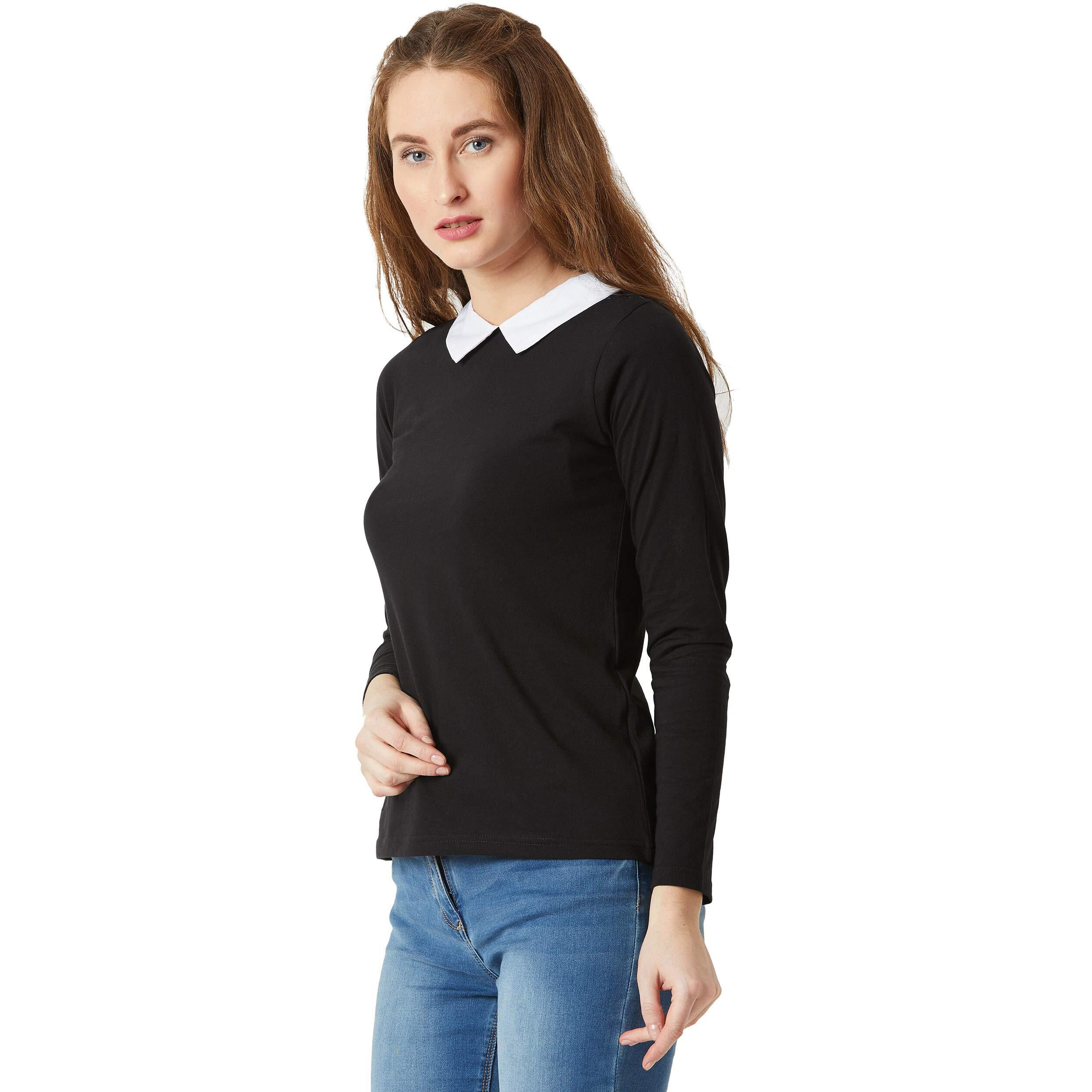 Miss Chase Women's Black Full Sleeve Cotton Top(Mcaw17Tp08-97-62-05_Black_Large)