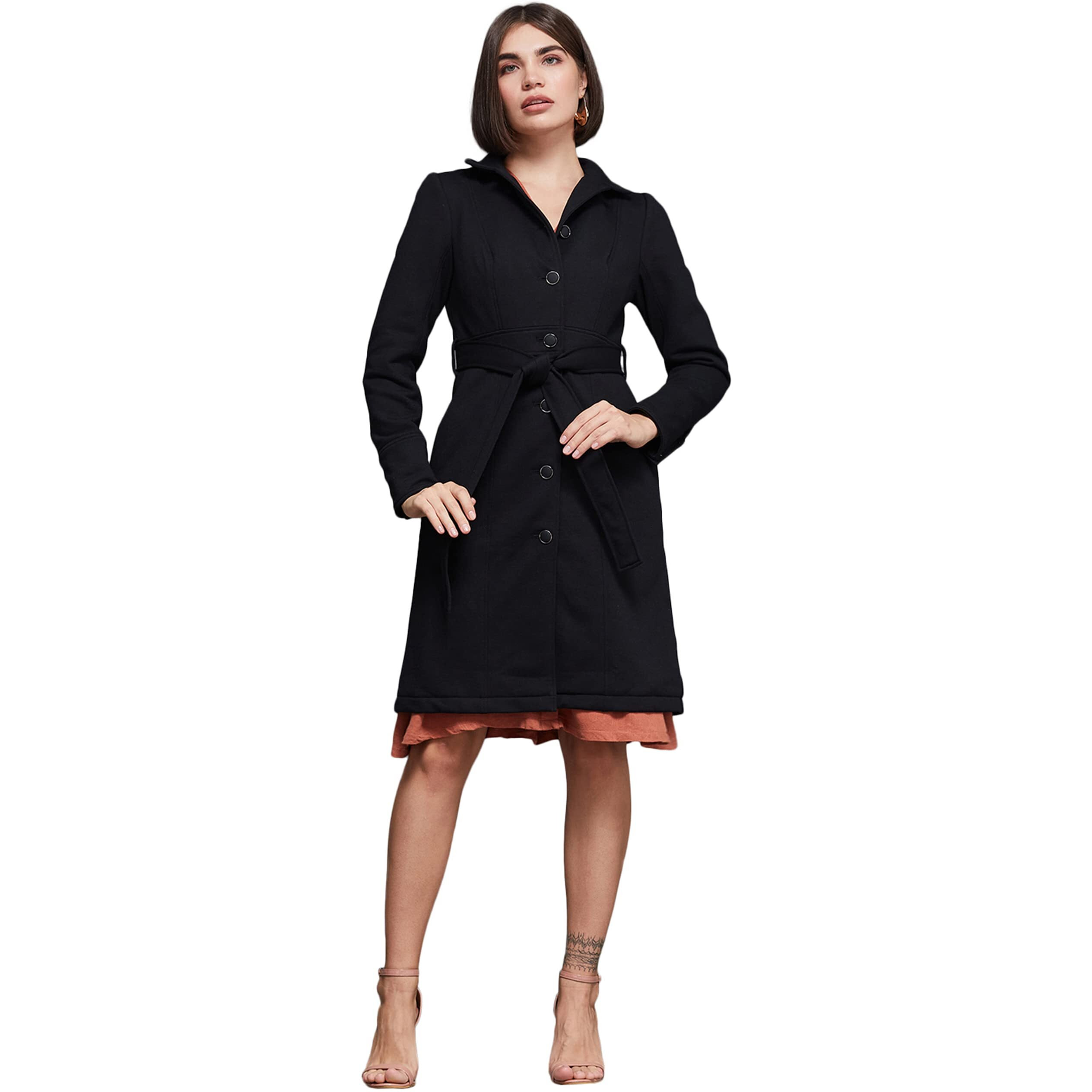 Miss Chase Women's Black Collared Full Sleeve Solid Longline Jacket (Mcaw21Jkt03-40-62-06, Black, Xl)