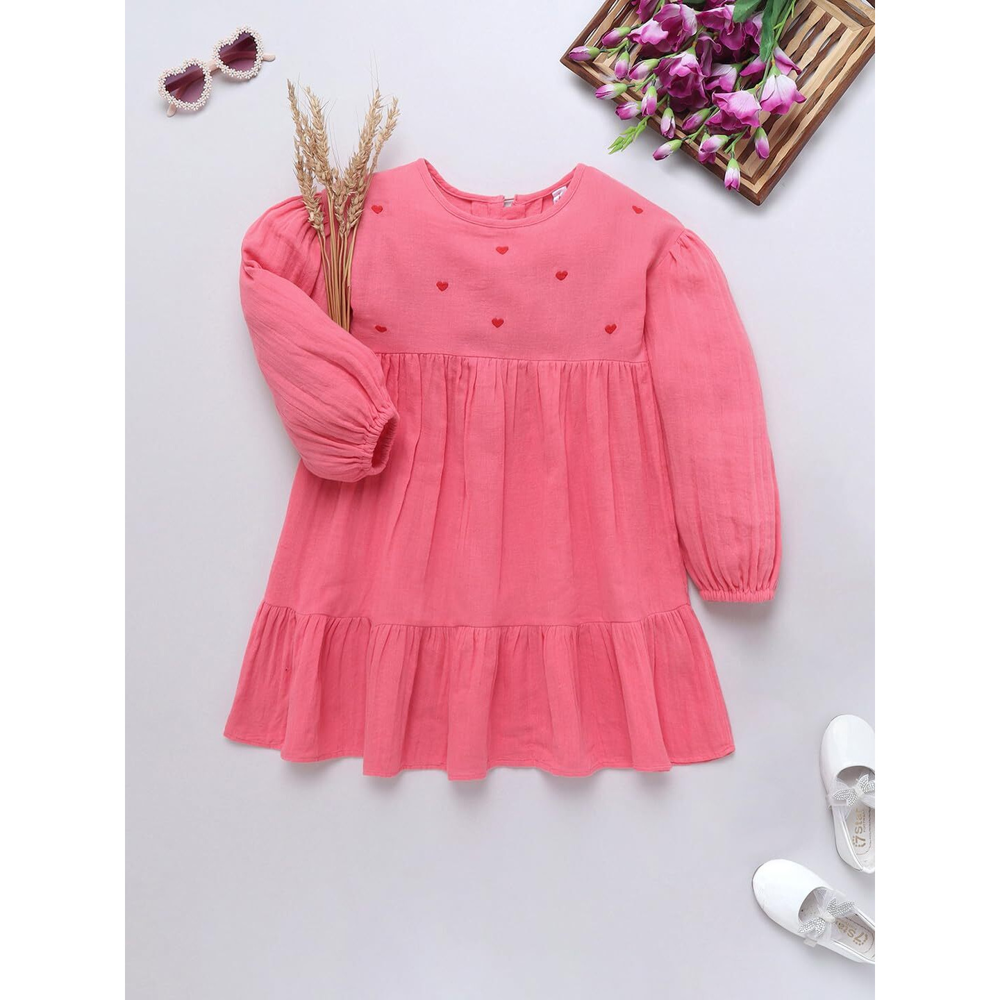 Naughty Ninos Girls Pink Cotton Flared Dress (Nn01055Drs_11-12 Years)