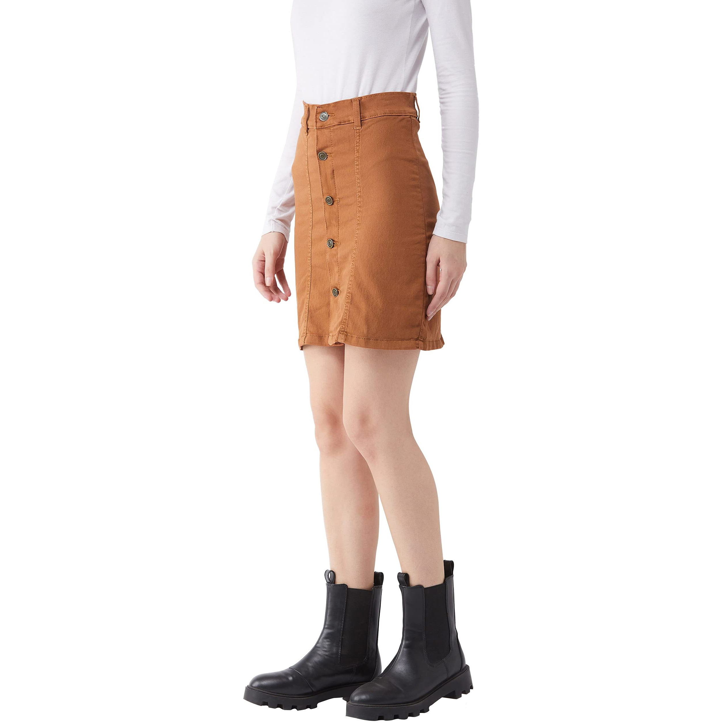 Miss Chase Women's Rust Cotton Slim Fit Relaxed High Rise Mini Denim Skirt (Mcss21Den99-36-606-34,Rust,34)