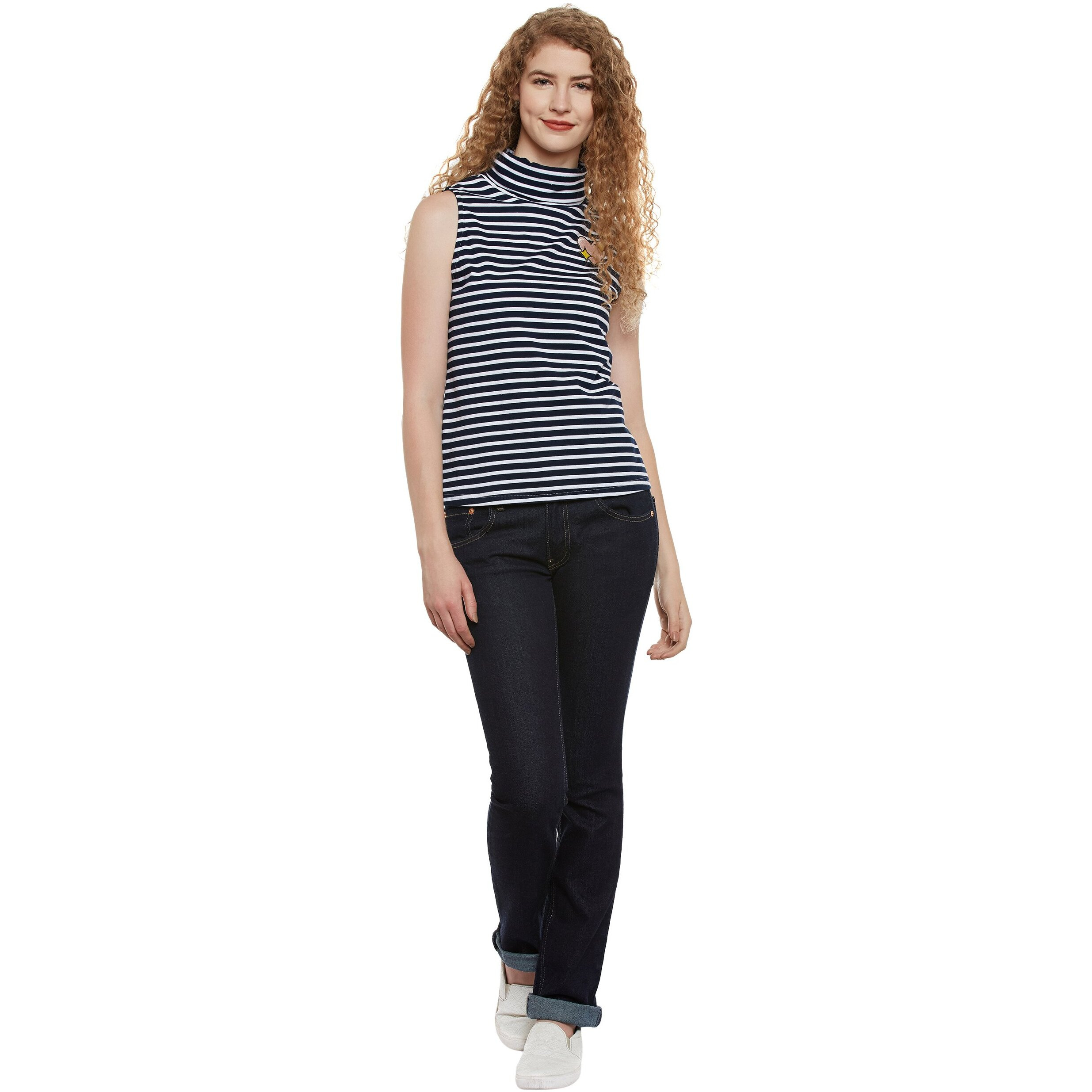 Miss Chase Women's Black And White Striped Top(Mcaw17Tp08-88-98-02_Black And White_X-Small)