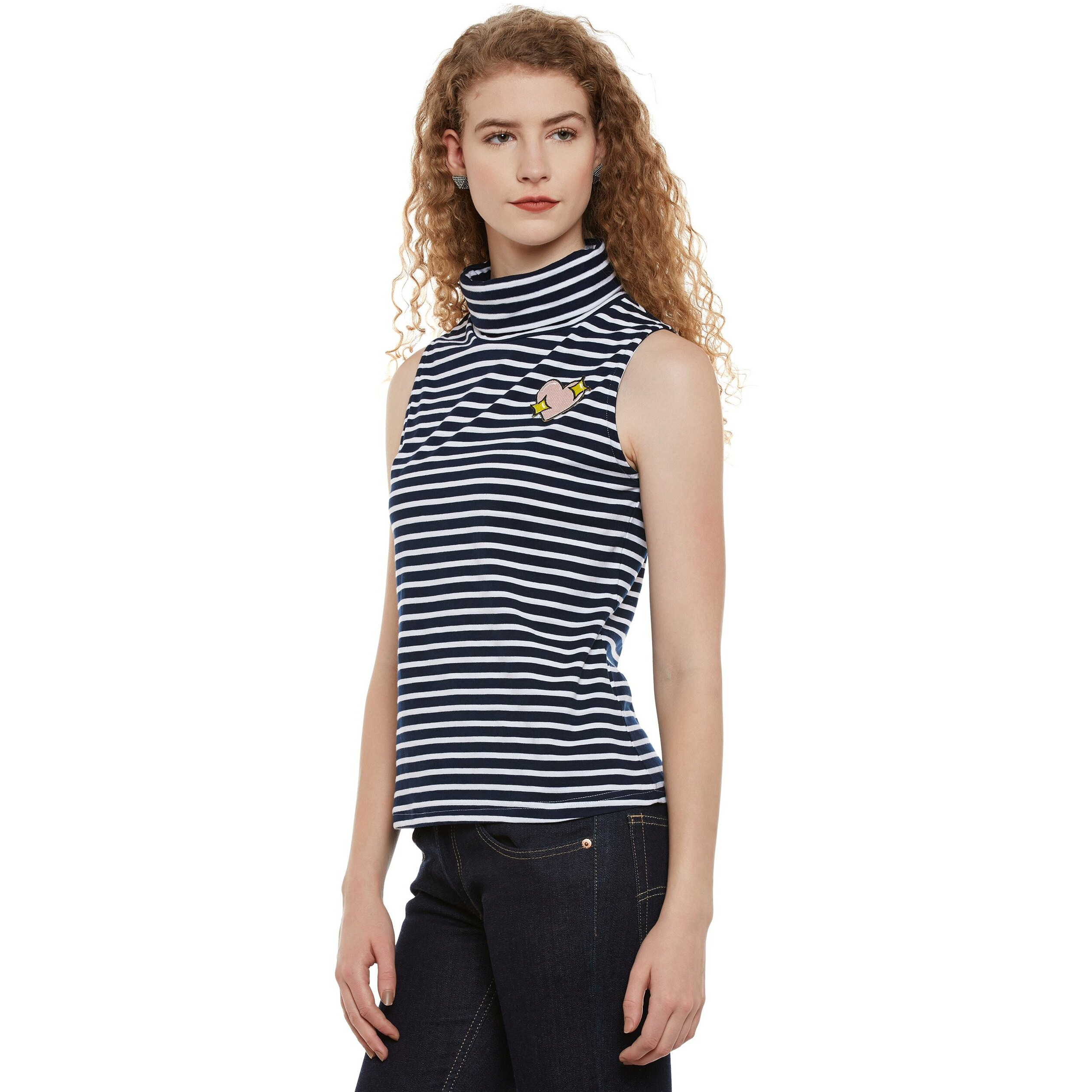 Miss Chase Women's Black And White Striped Top(Mcaw17Tp08-88-98-02_Black And White_X-Small)