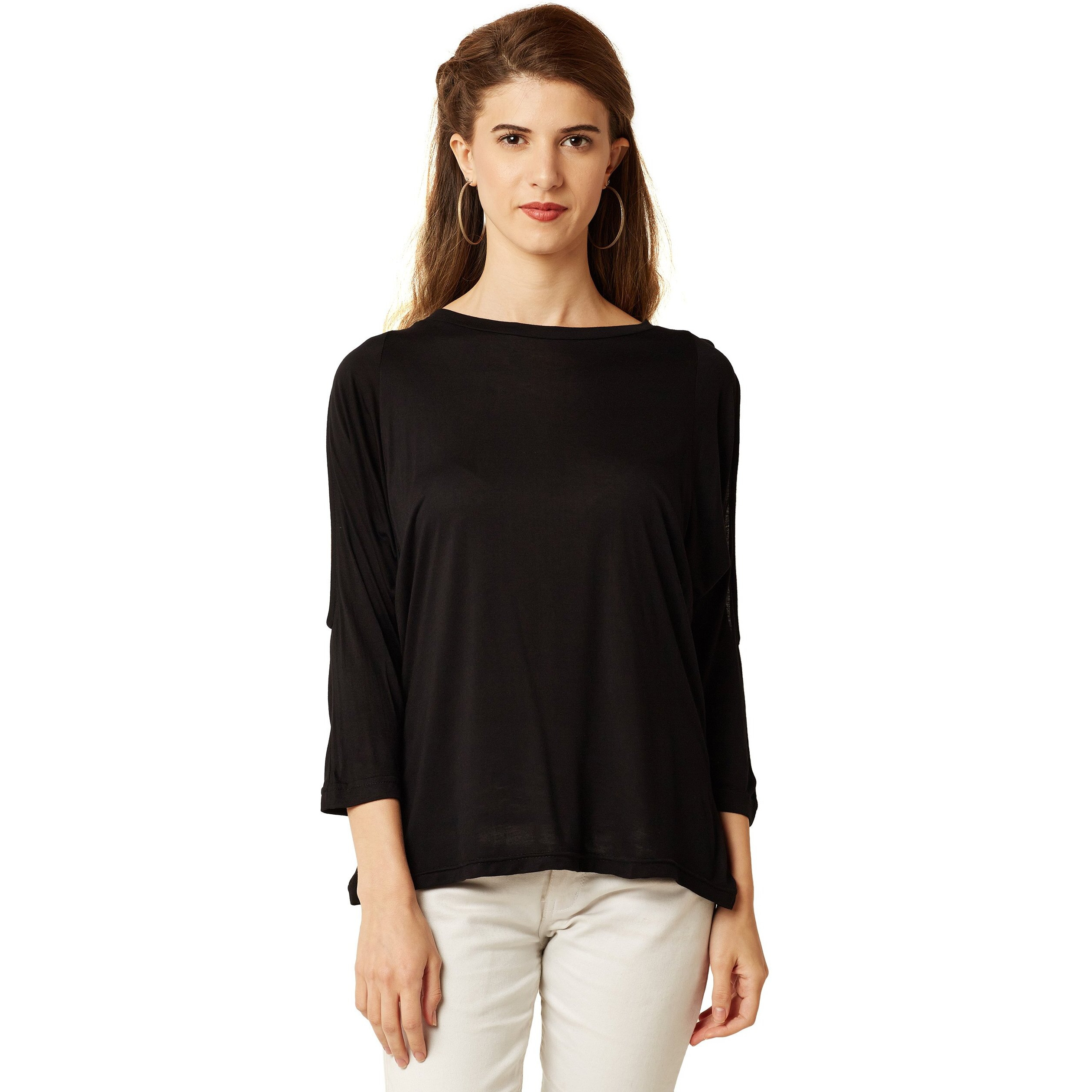 Miss Chase Women Plain Loose Fit Top (Mcss16Tp06-70-62 Black M