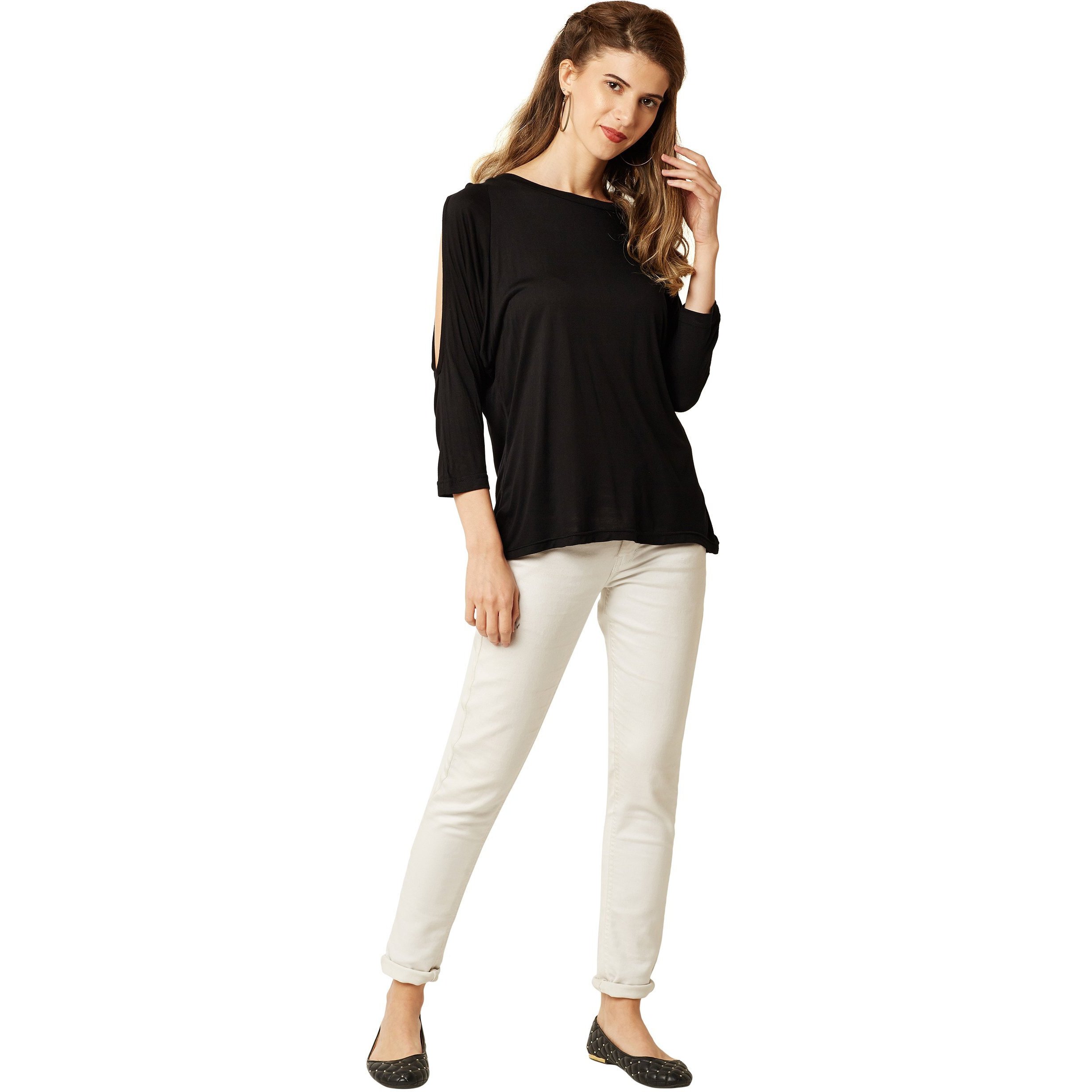 Miss Chase Women Plain Loose Fit Top (Mcss16Tp06-70-62 Black M