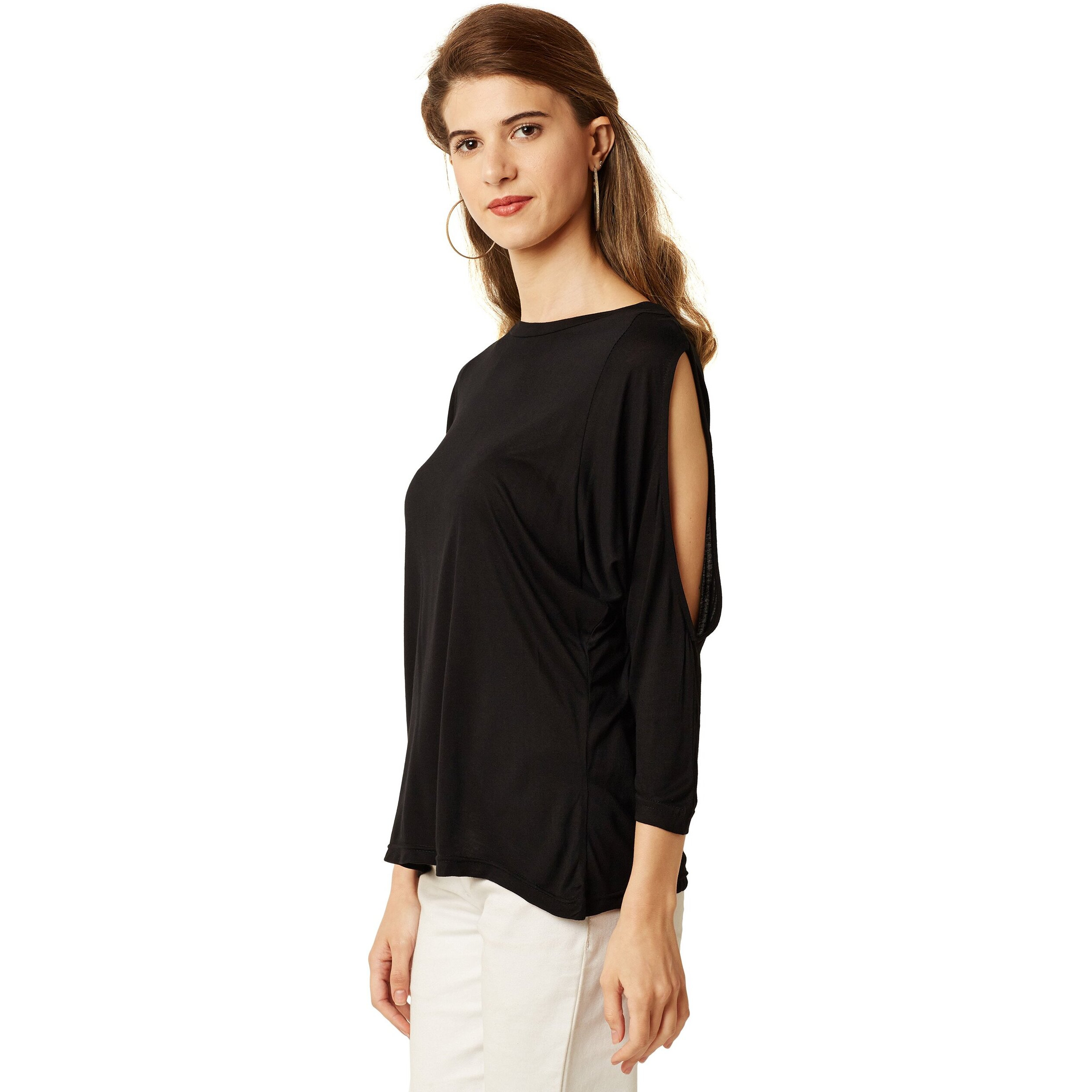 Miss Chase Women Plain Loose Fit Top (Mcss16Tp06-70-62 Black M