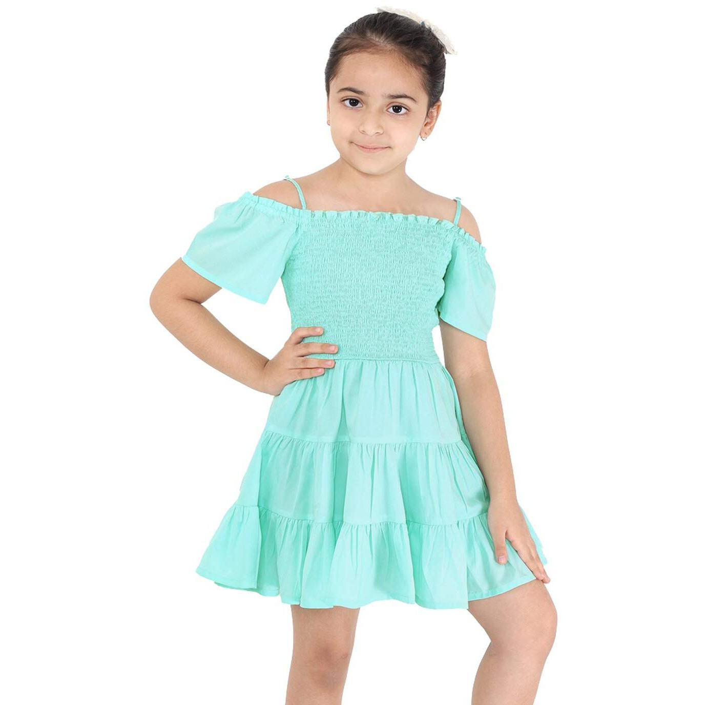 Naughty Ninos Girl's Synthetic A-Line Knee Length Casual Dress (Mm00579Drs_Sea Green_3 4 Years)
