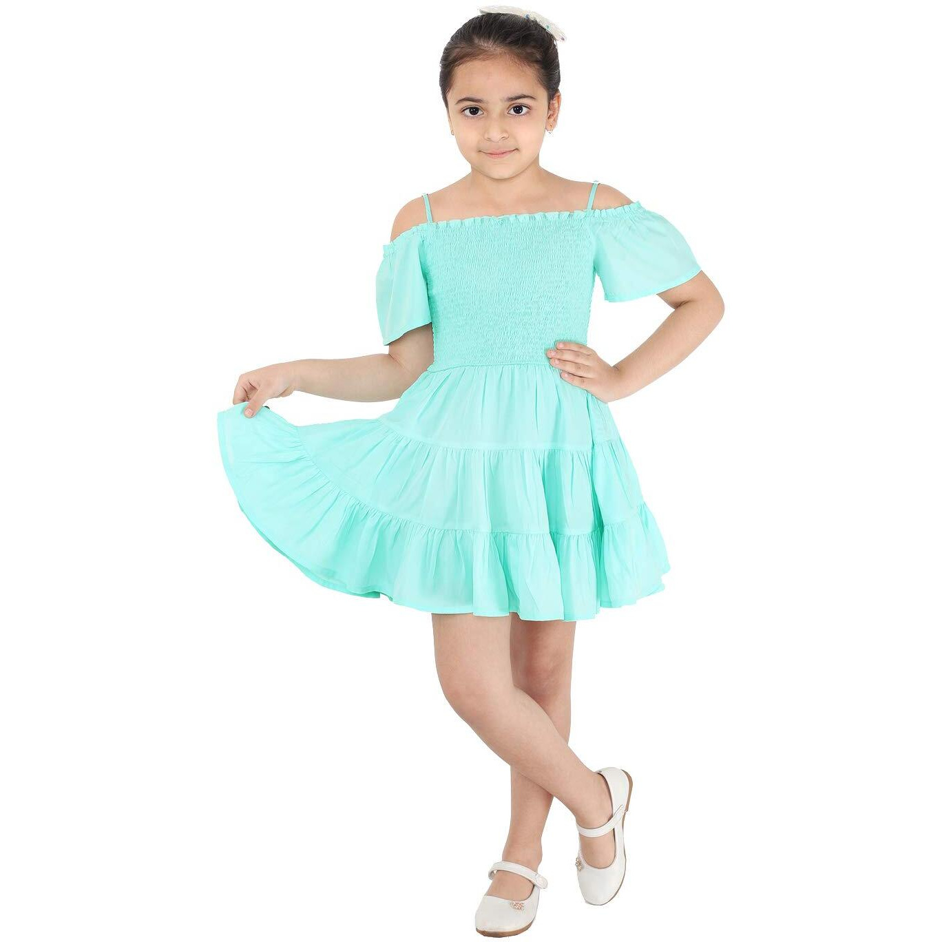 Naughty Ninos Girl's Synthetic A-Line Knee Length Casual Dress (Mm00579Drs_Sea Green_3 4 Years)