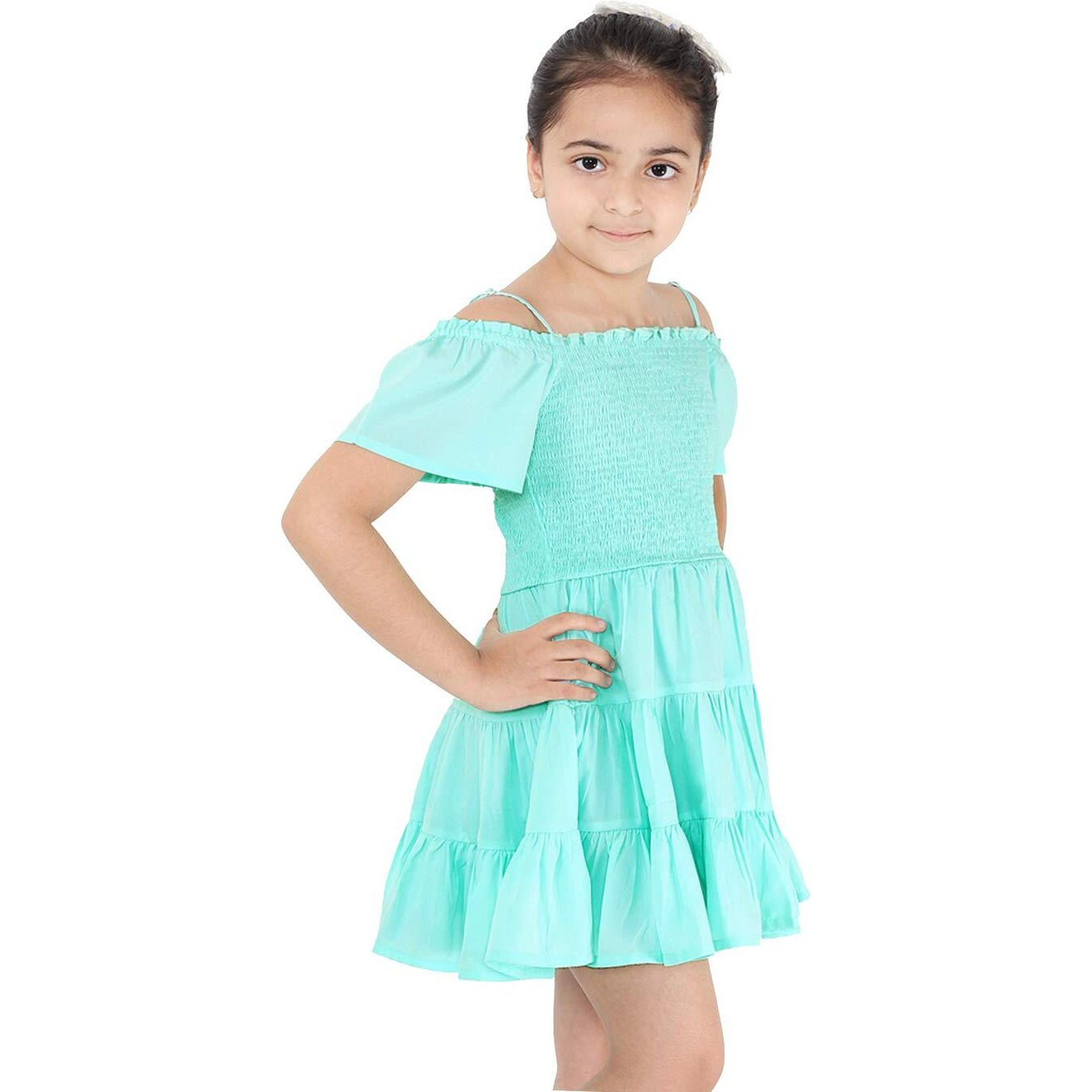 Naughty Ninos Girl's Synthetic A-Line Knee Length Casual Dress (Mm00579Drs_Sea Green_3 4 Years)